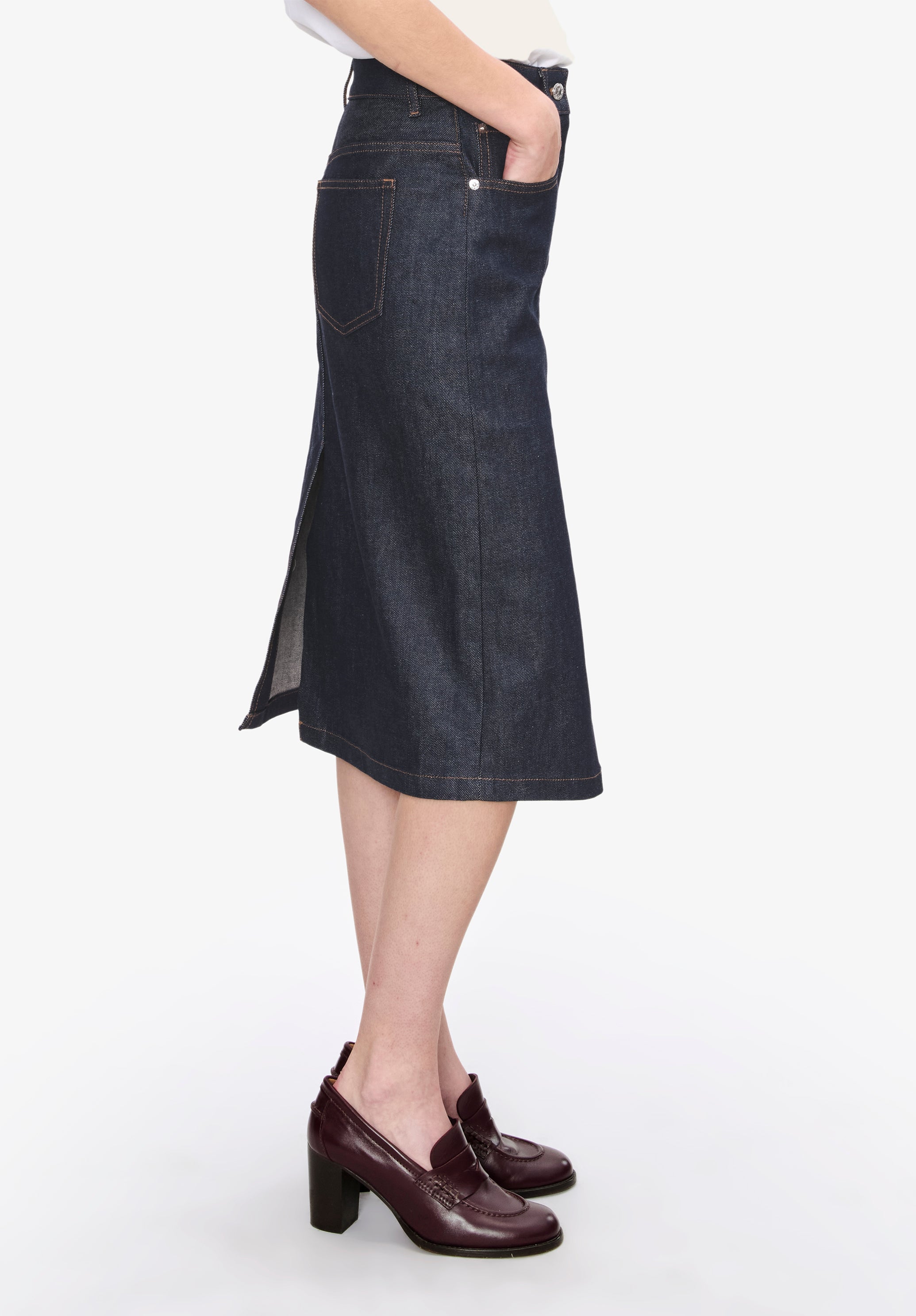 A.P.C. Rock Lizzie Denimrock blau, japanischer Denim, mittelalteilig mittellang