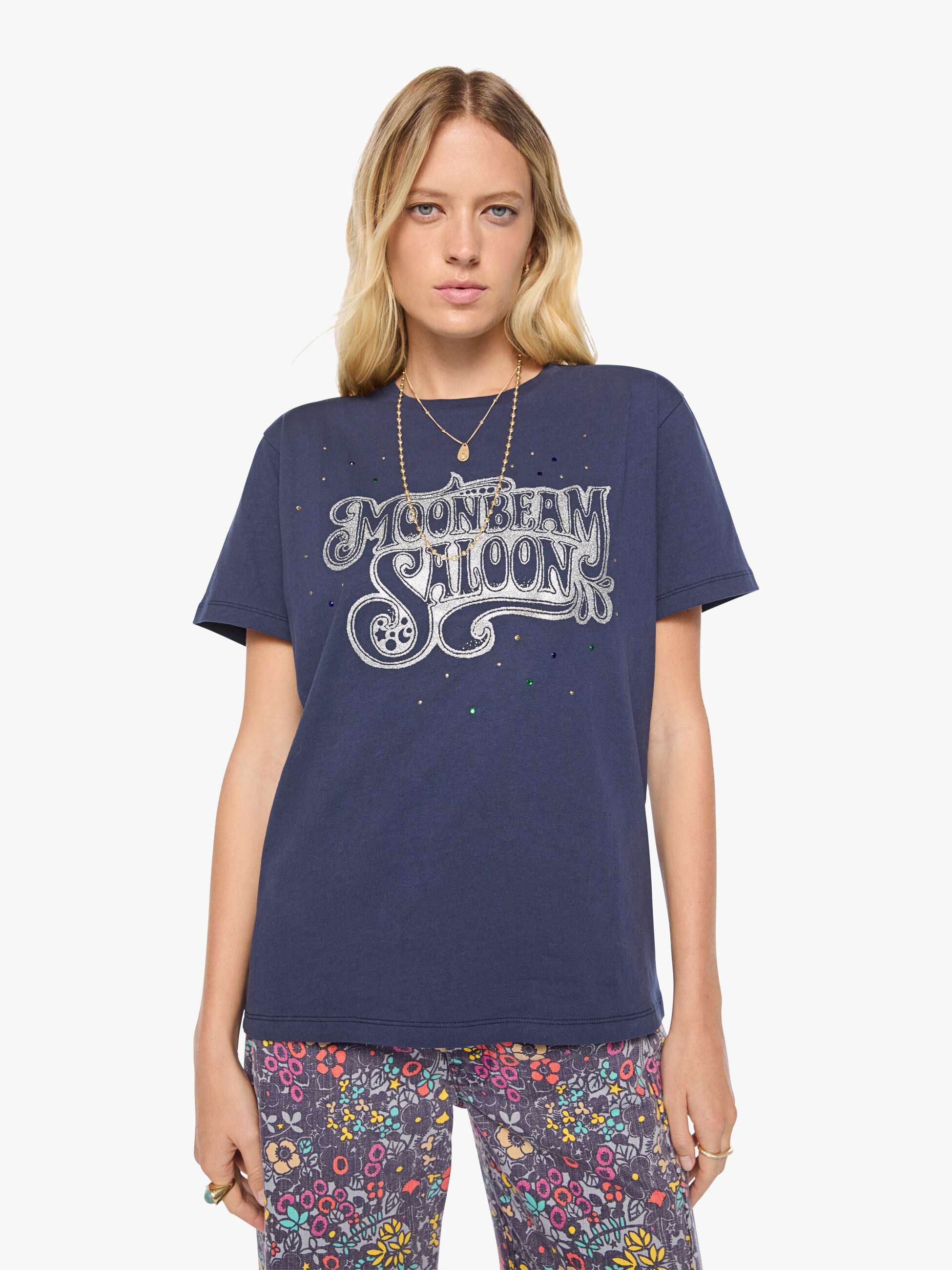 Mother The Rowdy T-Shirt Moonbeam Saloon Navy Oversize