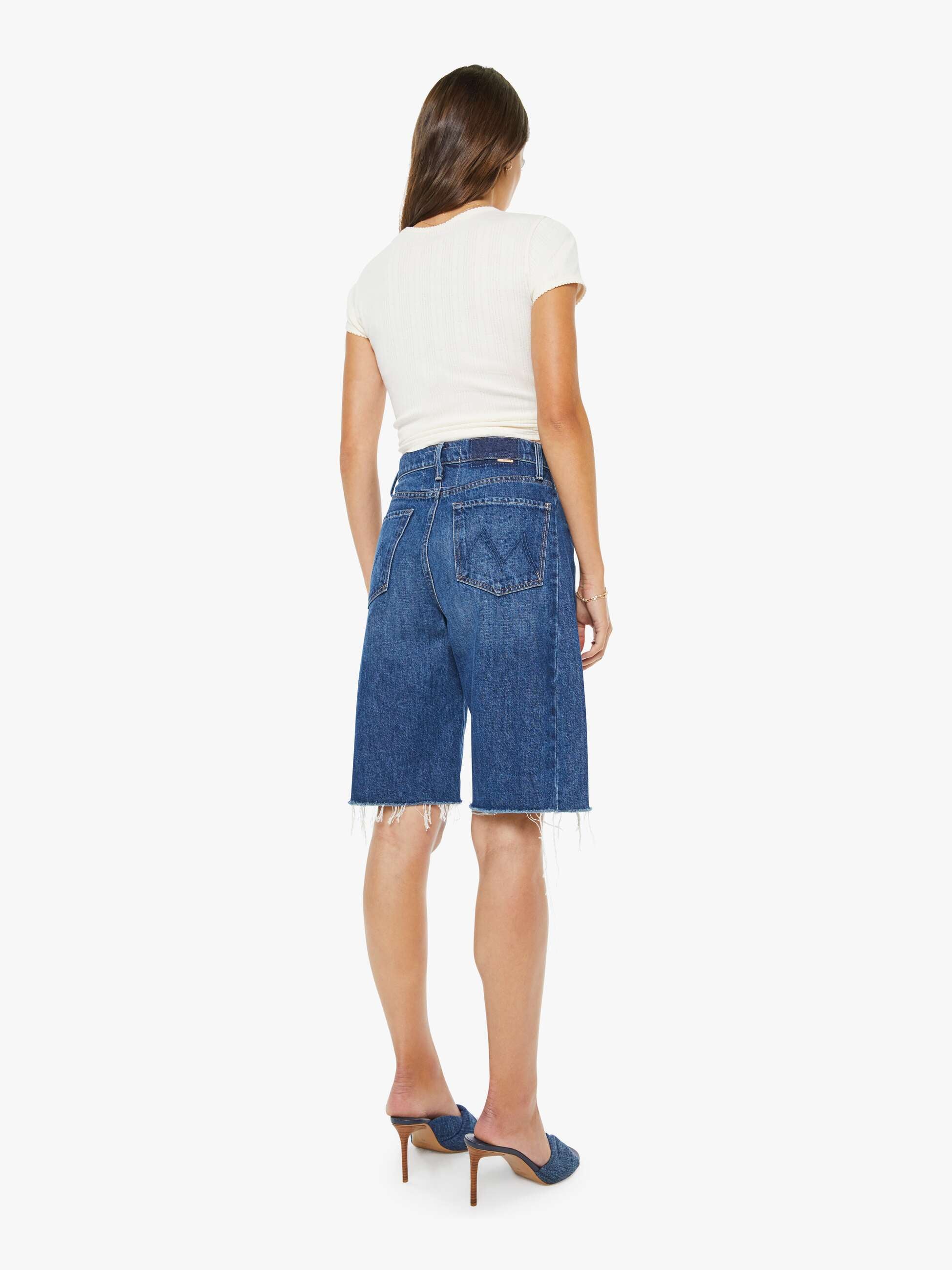 Mother Half-Pipe Bermuda Fray Jeansshorts Dunkelblau