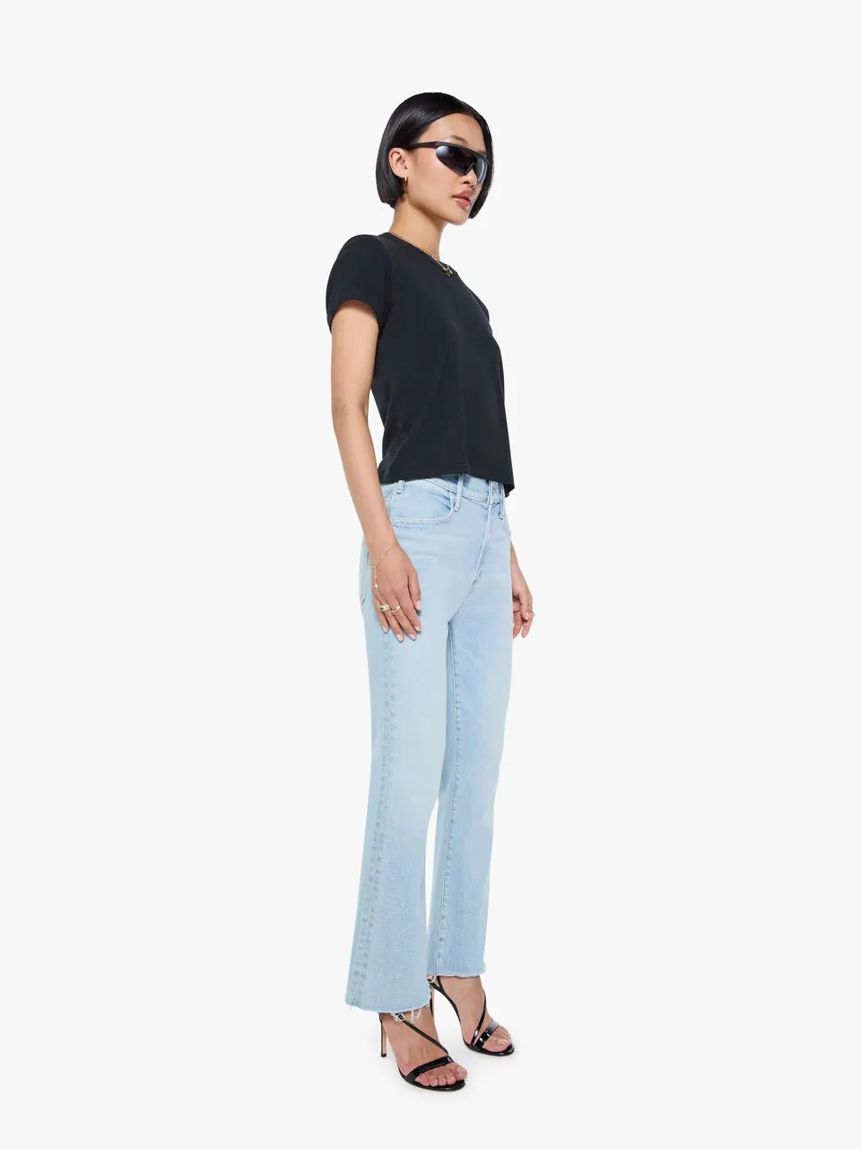 Mother Petites Lil Hustler Ankle Fray Jeans Hellblau kurz