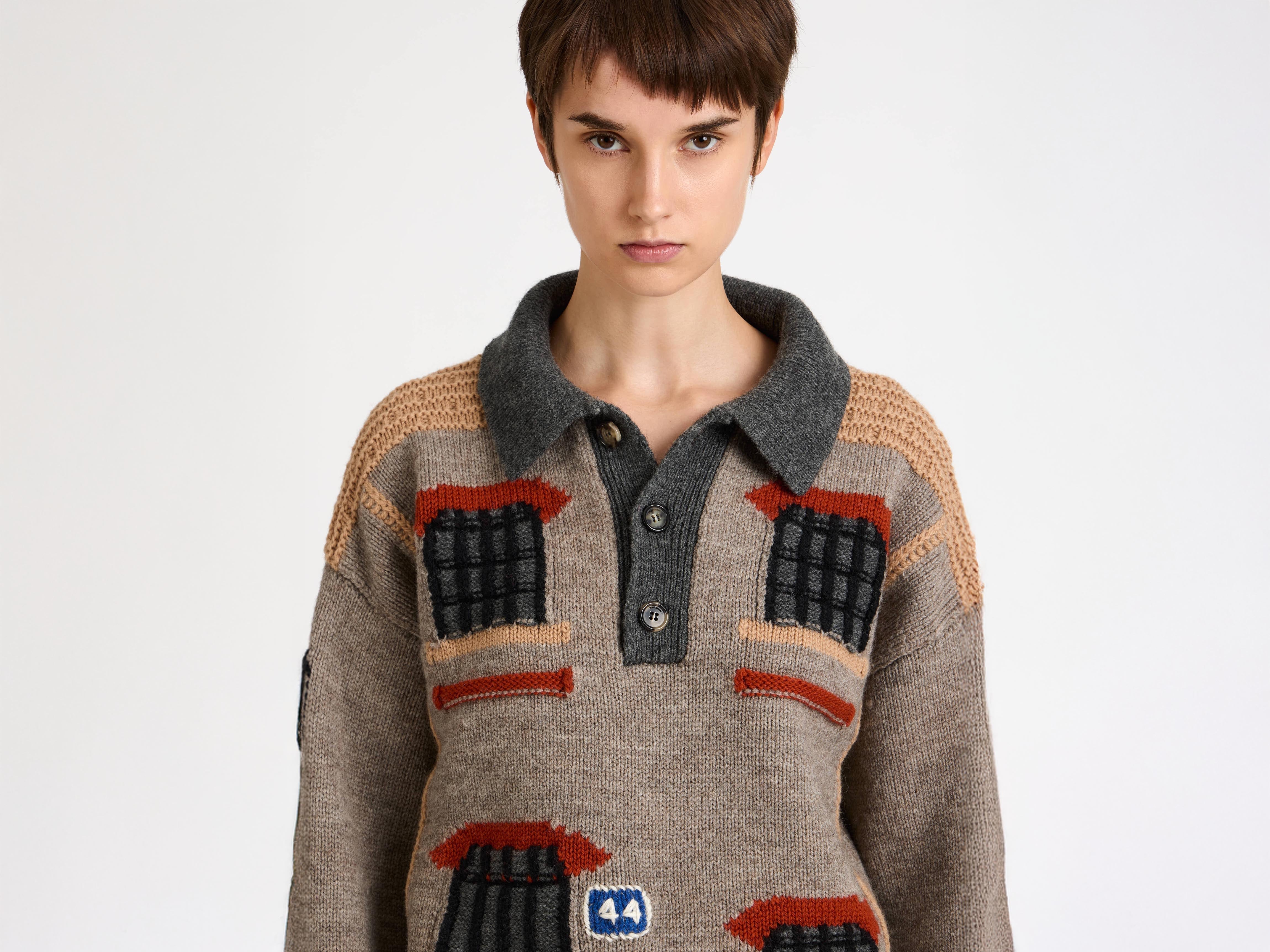 J.W.Anderson House Polo Pullover Beige Melange Jacquard