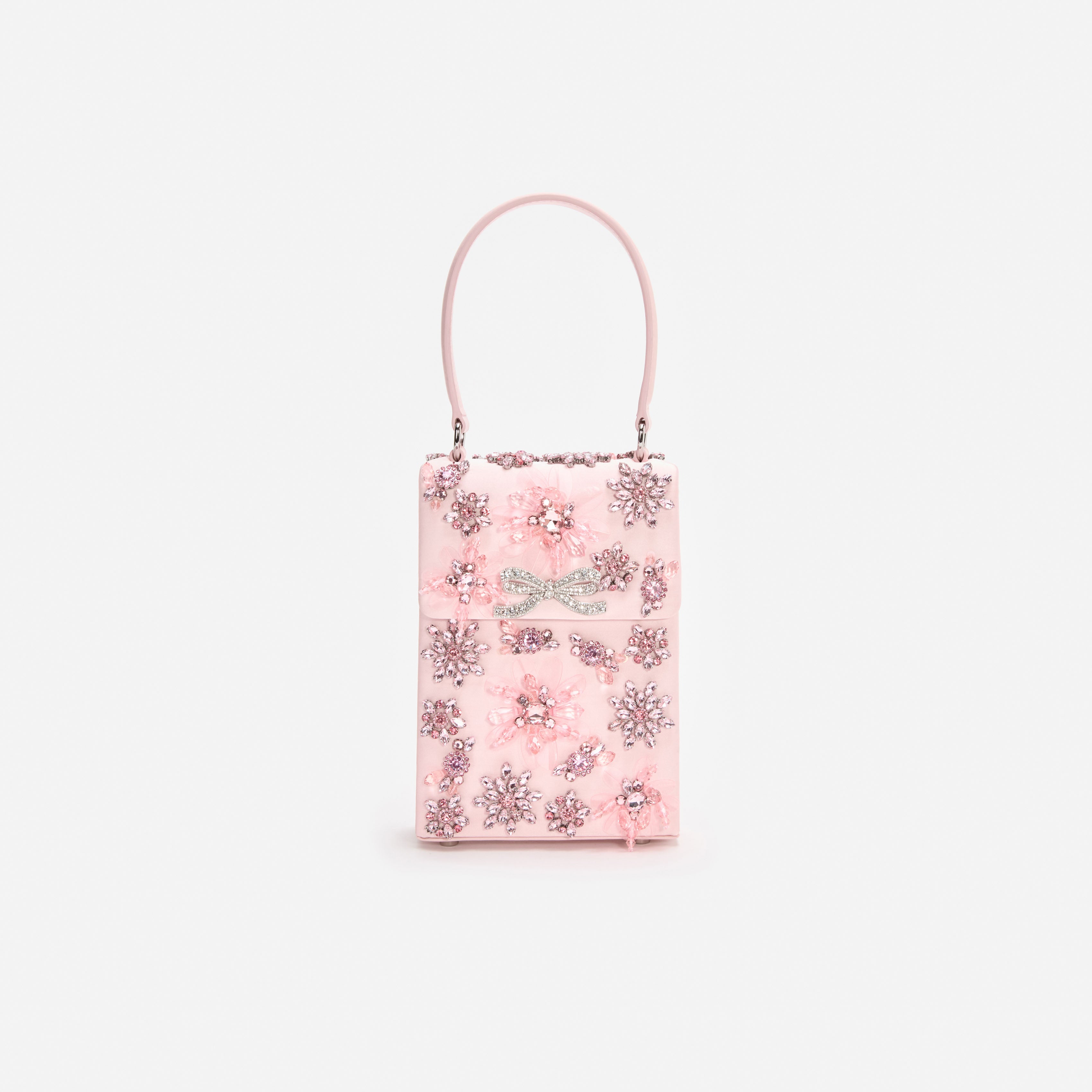 Self-Portrait Pink Satin Floral Crystal Mini Tasche Pink Satin