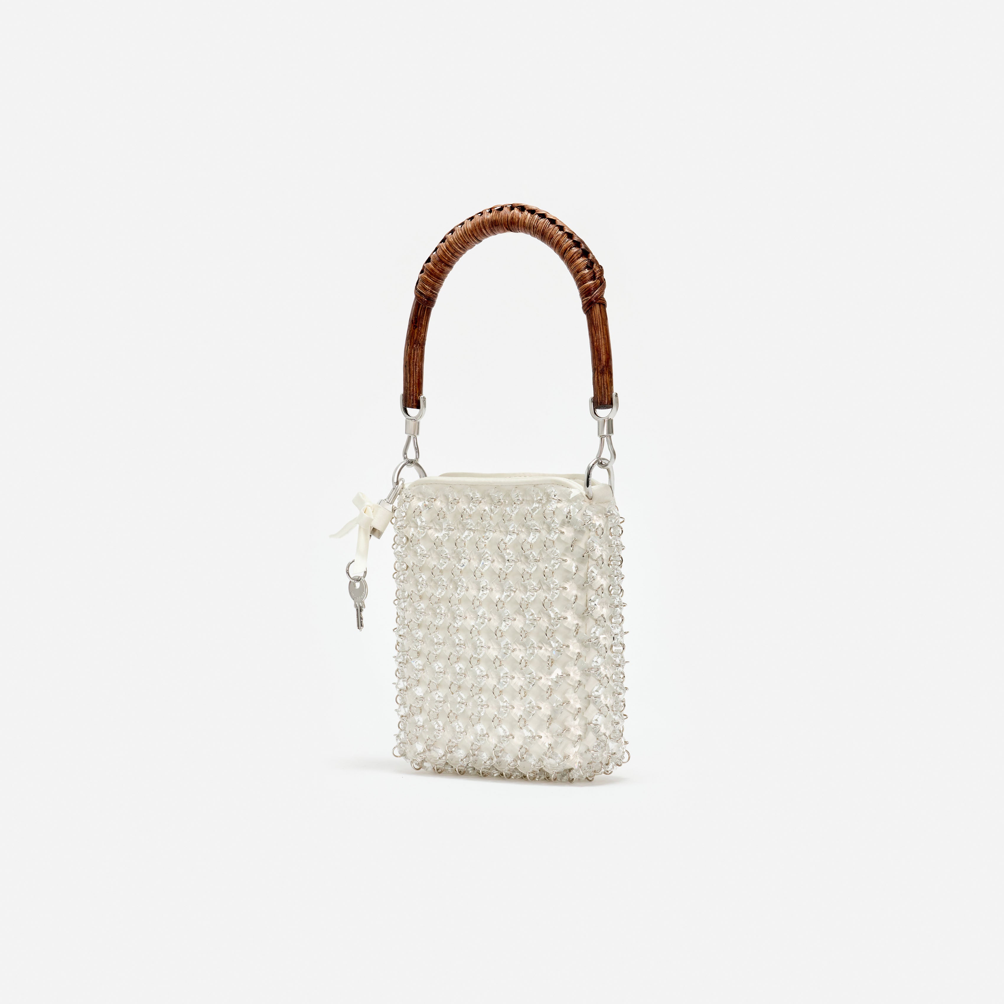 Self Portrait Cream Crystal Chain Mini Tote Tasche Creme
