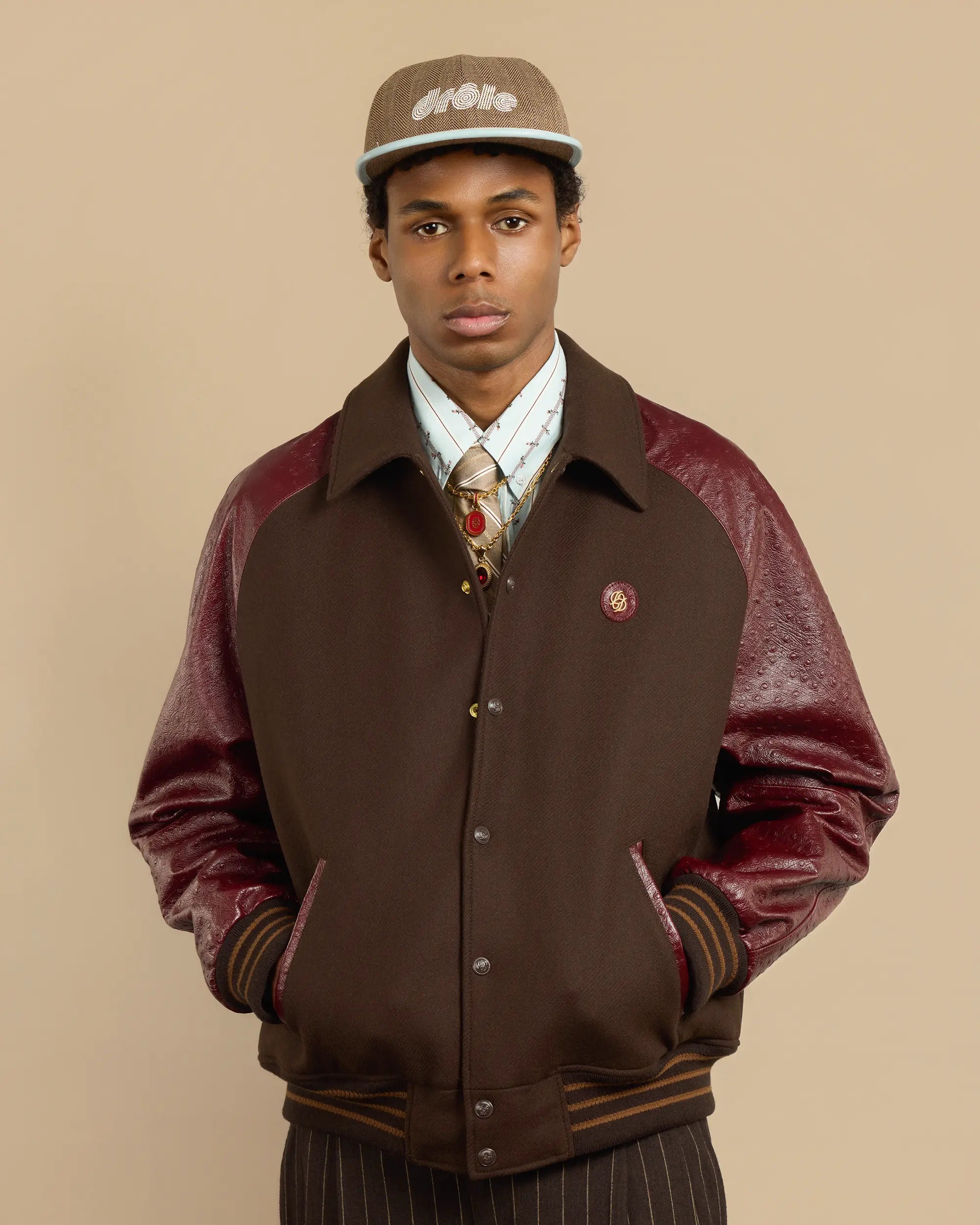 Drôle de Monsieur Teddy Lederjacke Dunkelbraun Wolle