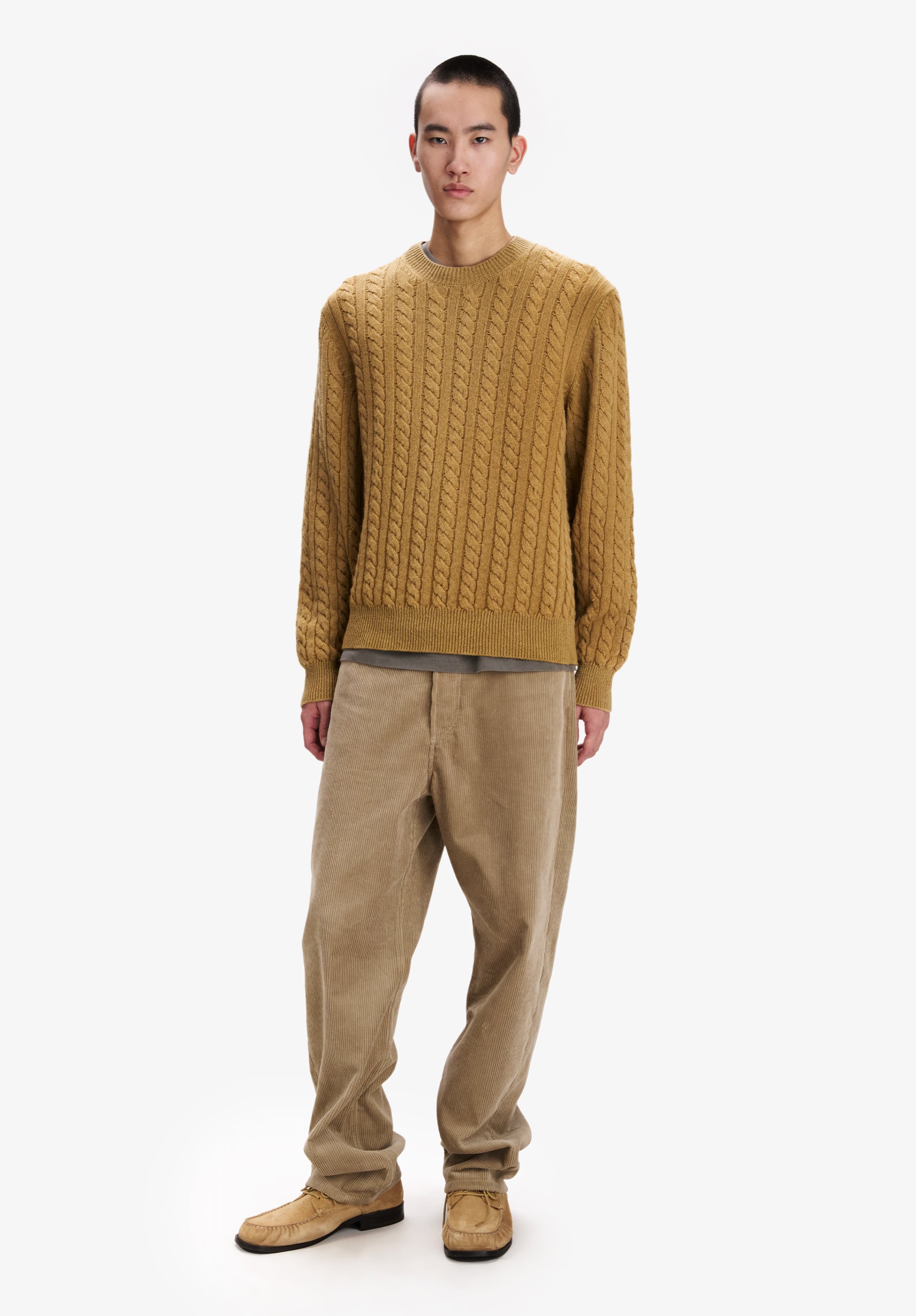 A.P.C. Zopfstrickpullover Wolle tabakbraun