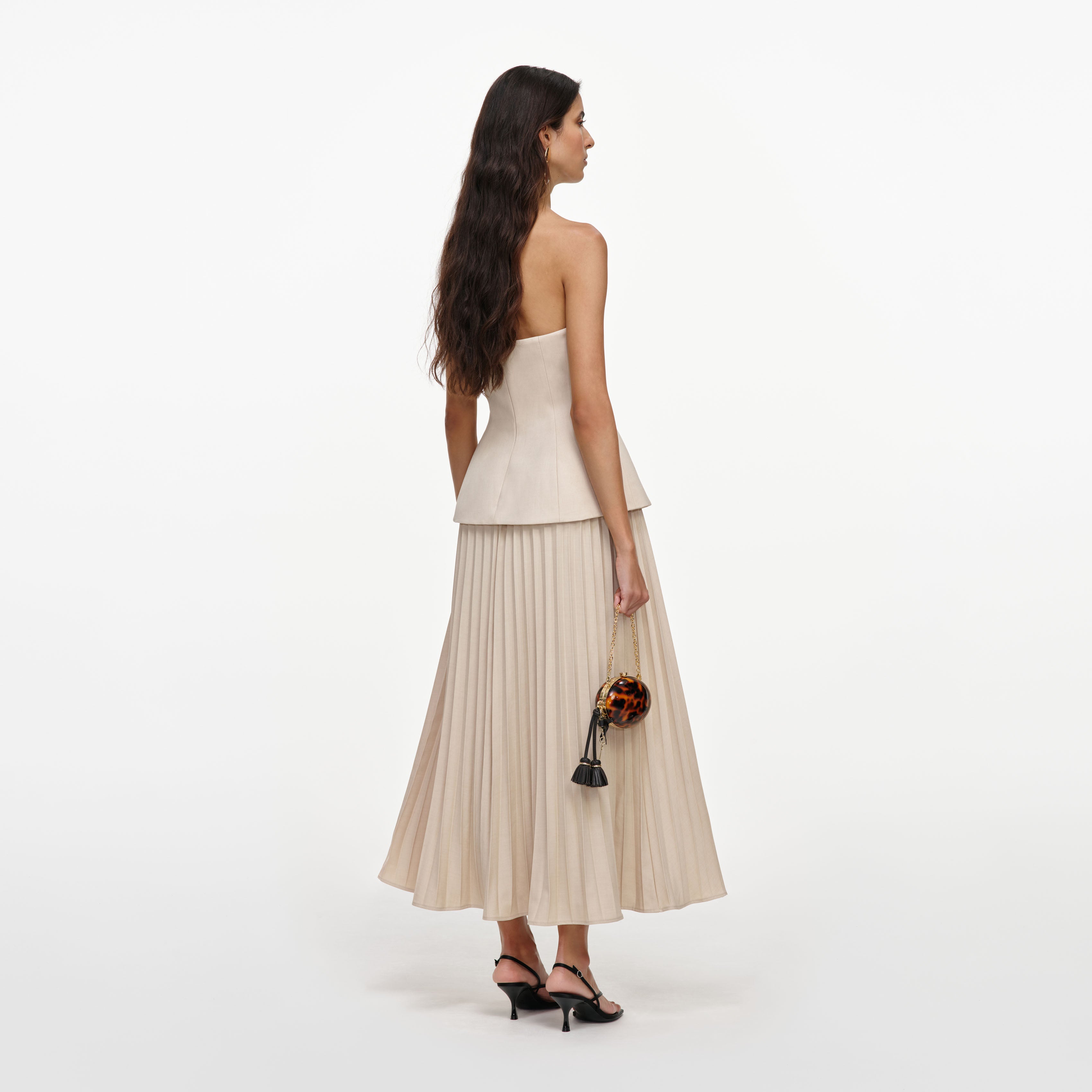Self Portrait Dresses Beige Bandeau Midi Kleid beige plissiert