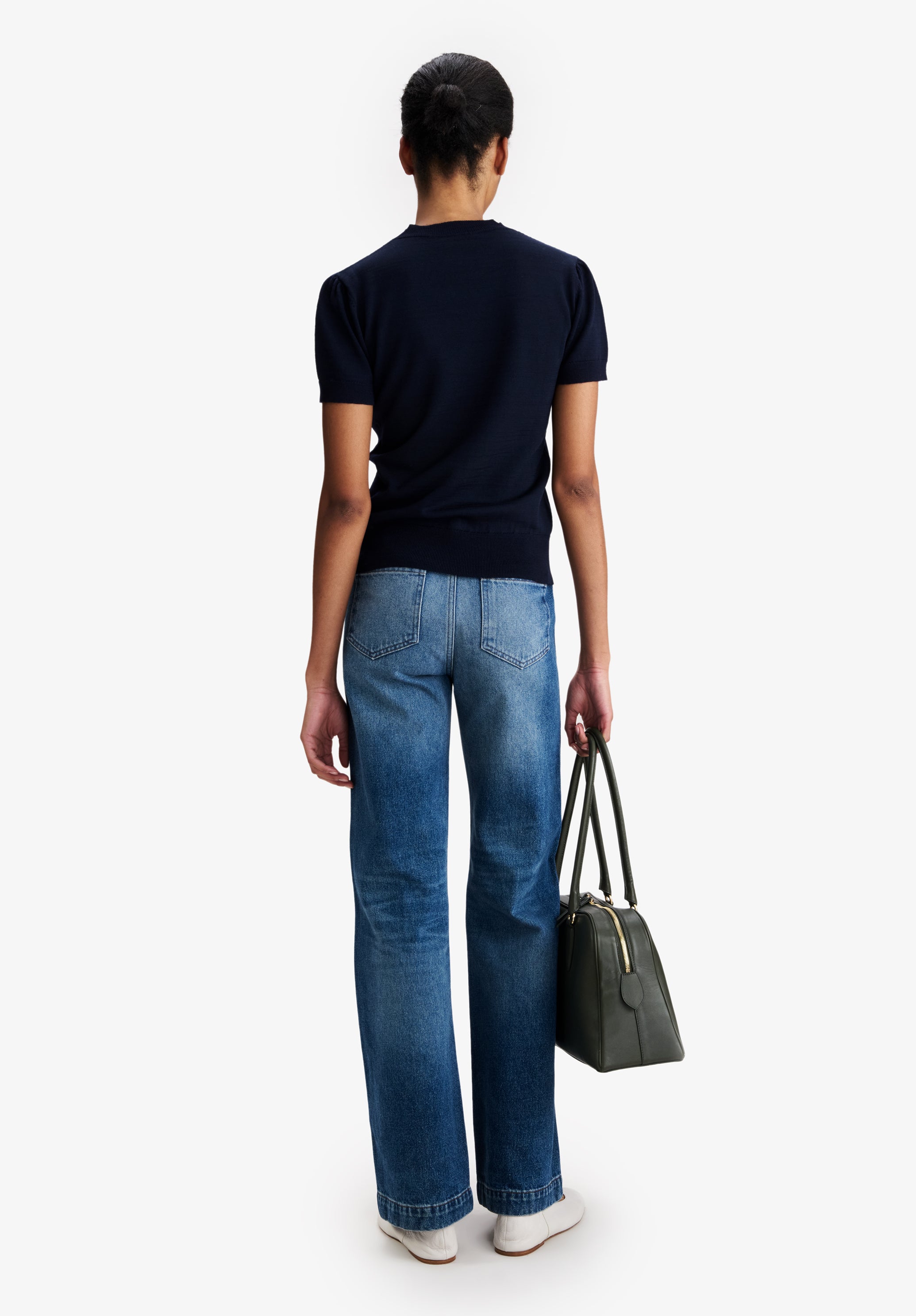 A.P.C. Knitwear Merino Pullover marineblau kurzarm
