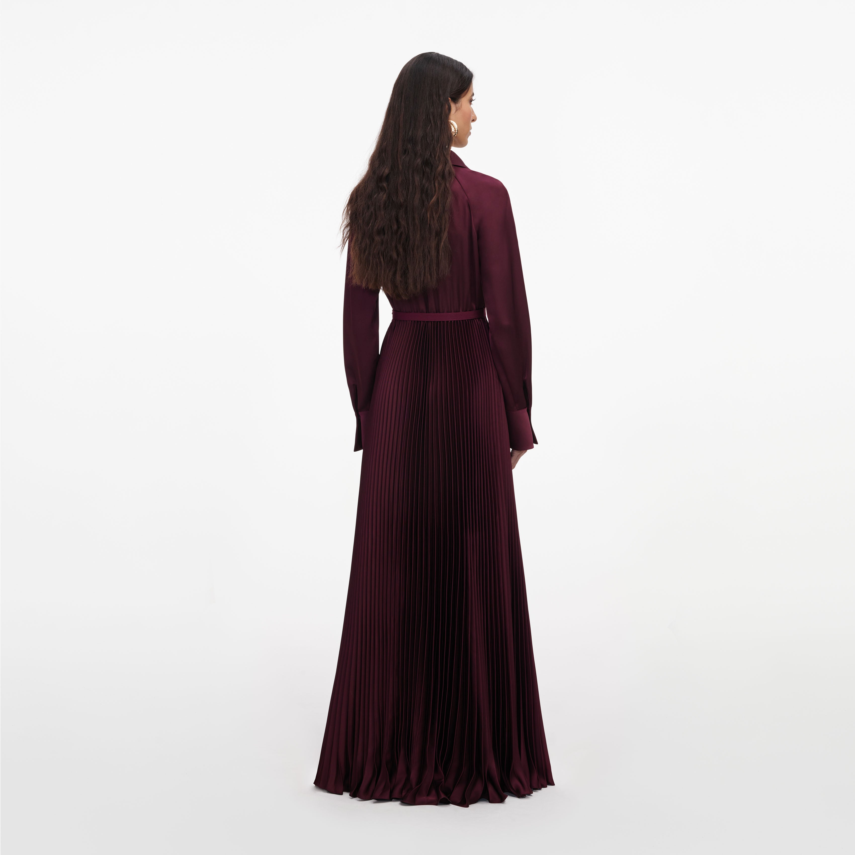 Self Portrait Plissee Maxikleid Satin Pflaume UK 8