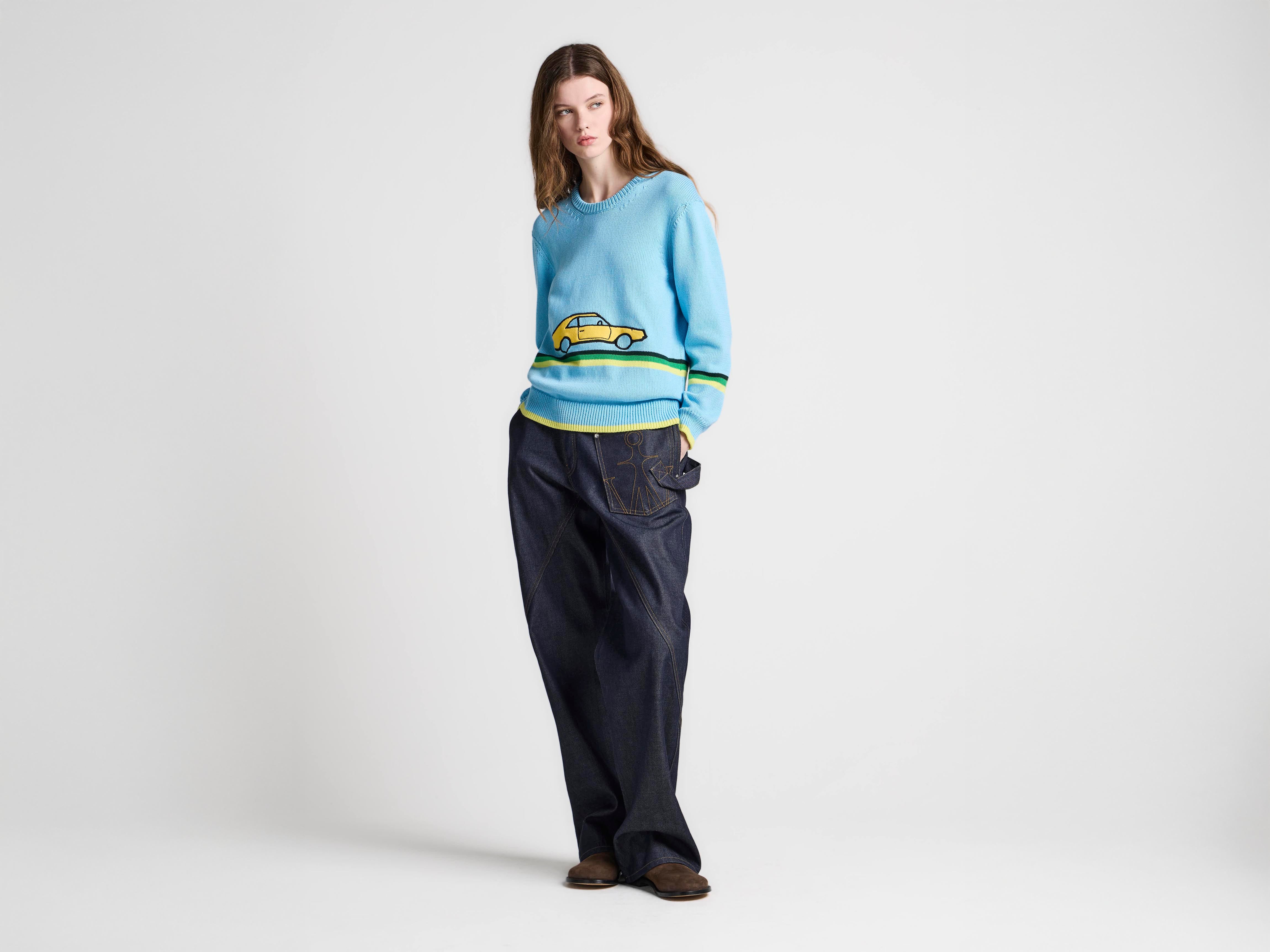 J.W.Anderson Car Jumper Pullover sky blue Baumwolle Stickerei