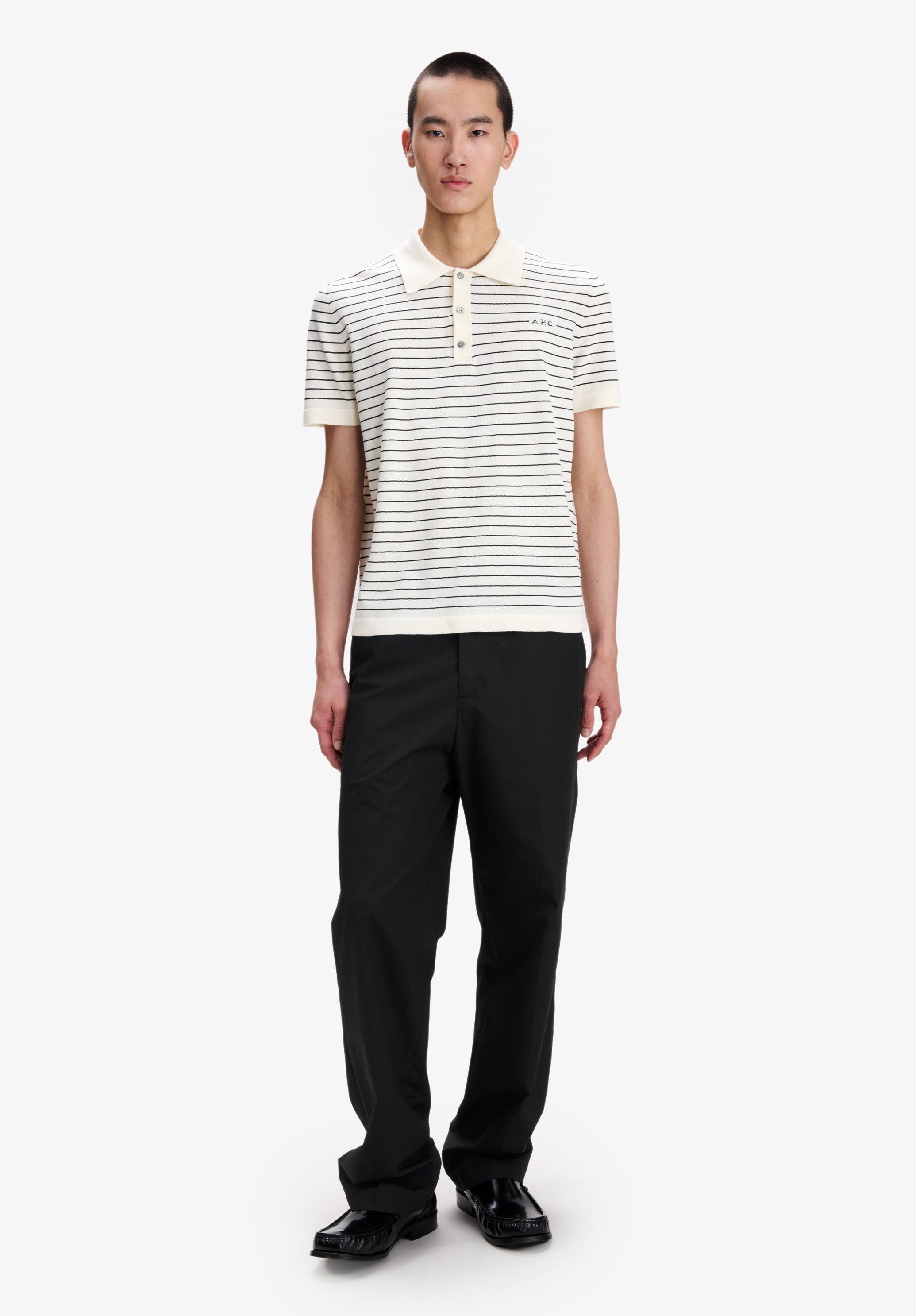 A.P.C. Polohemd Ecru Gestreift Slim Fit Kurzarm