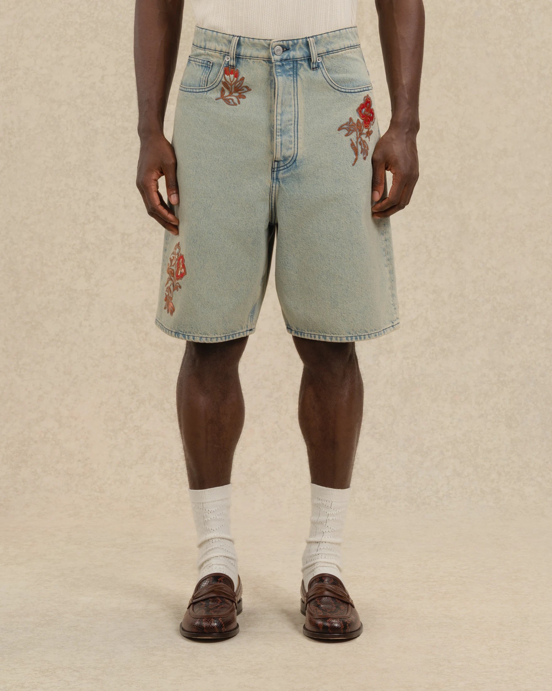 Drôle De Monsieur Short Jean Dusty Jeansshorts Bestickt