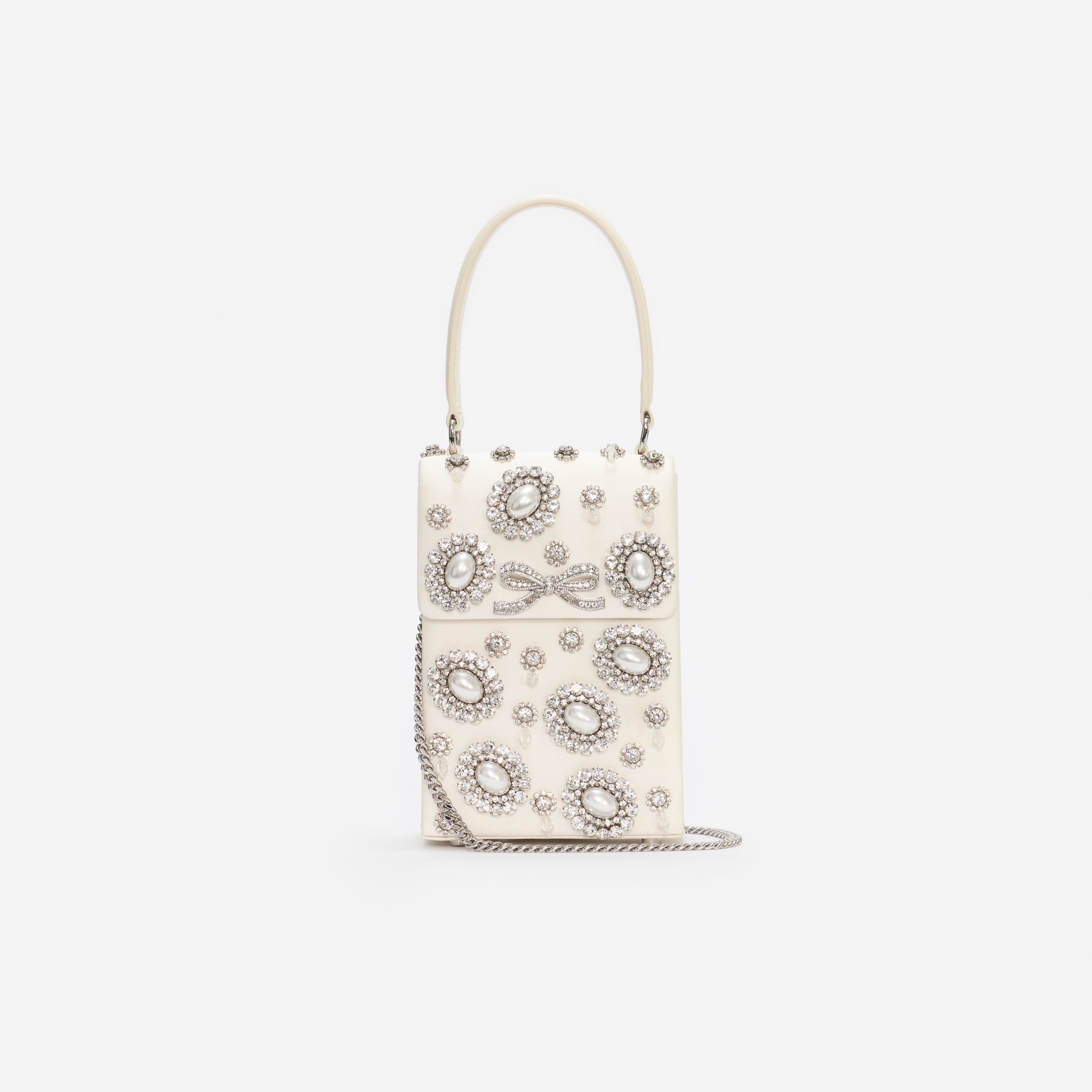 Self Portrait Crystal Mini Bow Bag Satin Creme One Size
