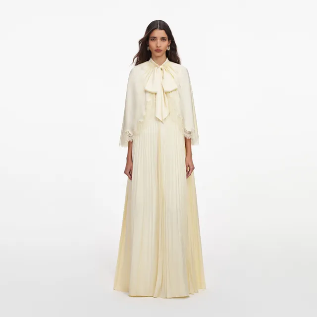 Self Portrait Yellow Tie Neck Cape Maxikleid Gelb UK 8