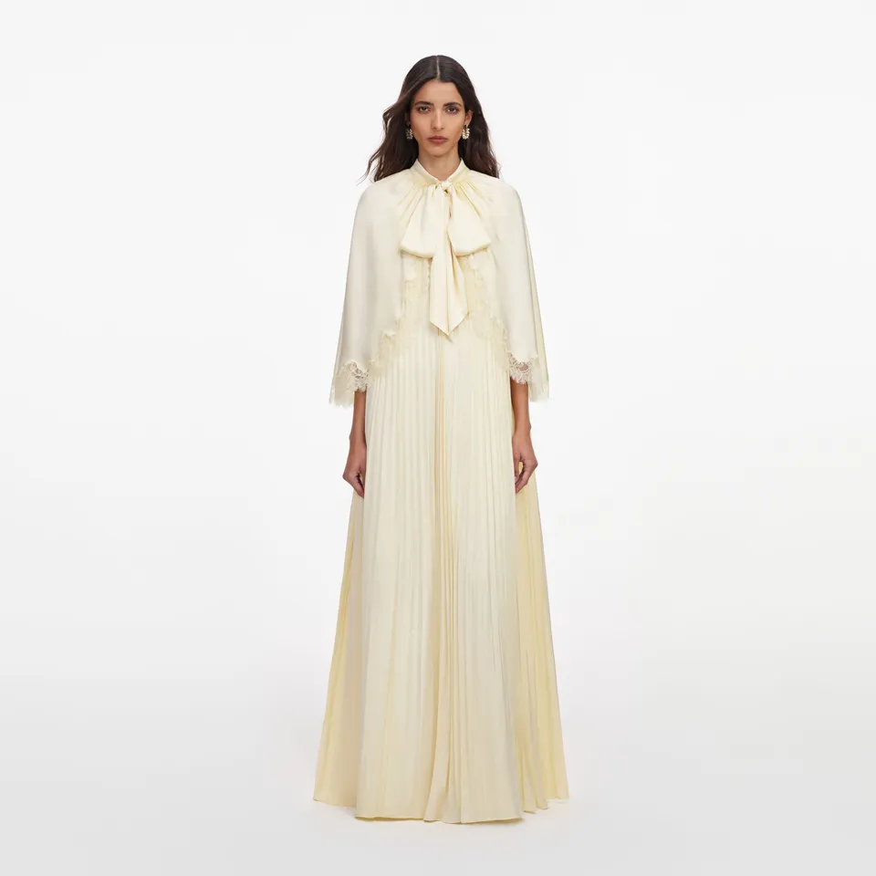 Self Portrait Yellow Tie Neck Cape Maxikleid Gelb UK 8