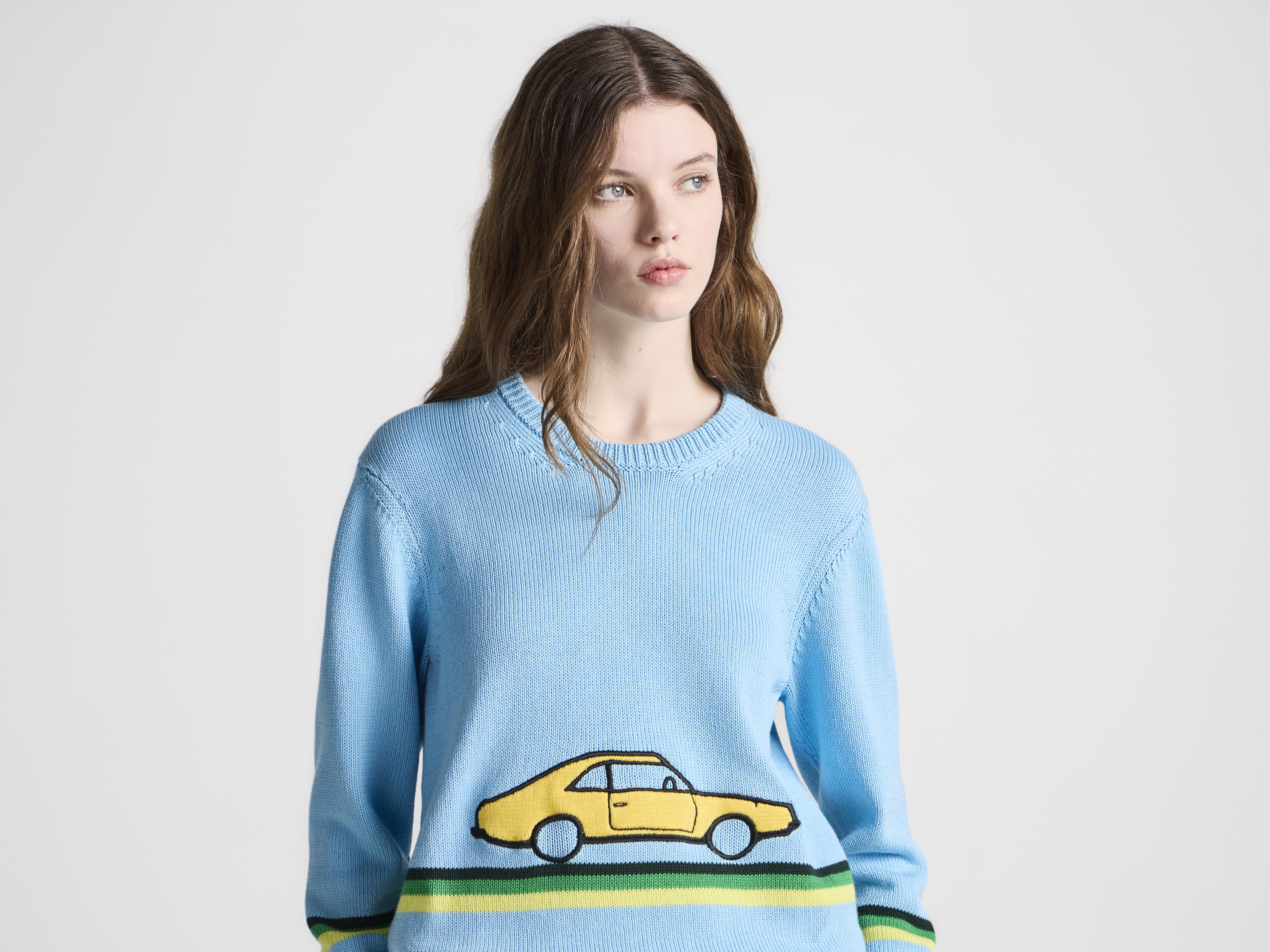J.W.Anderson Car Jumper Pullover sky blue Baumwolle Stickerei