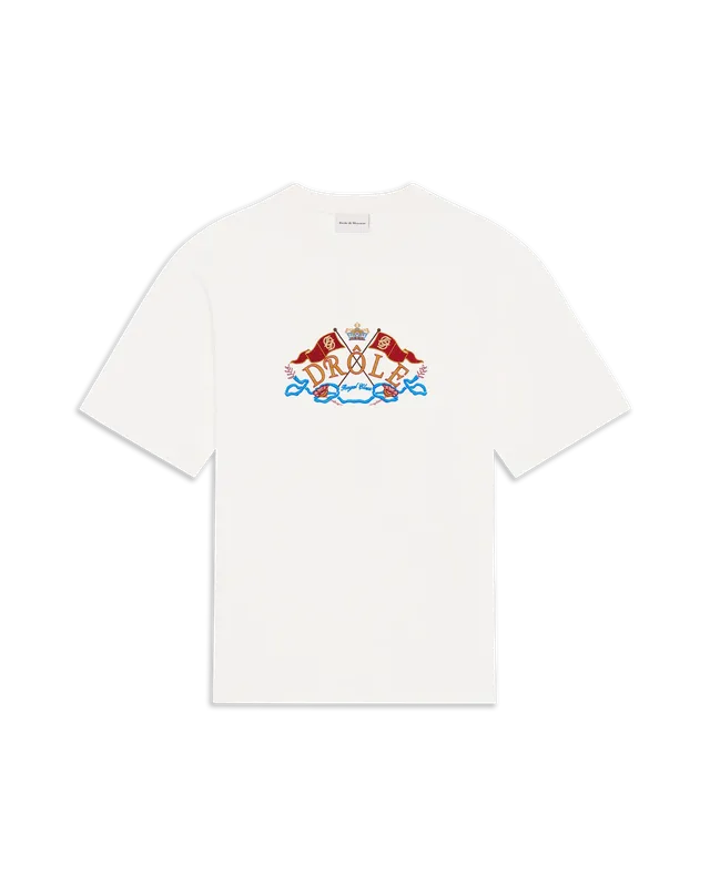 Drôle De Monsieur Crest Embroidery T-Shirt Off White Baumwolle