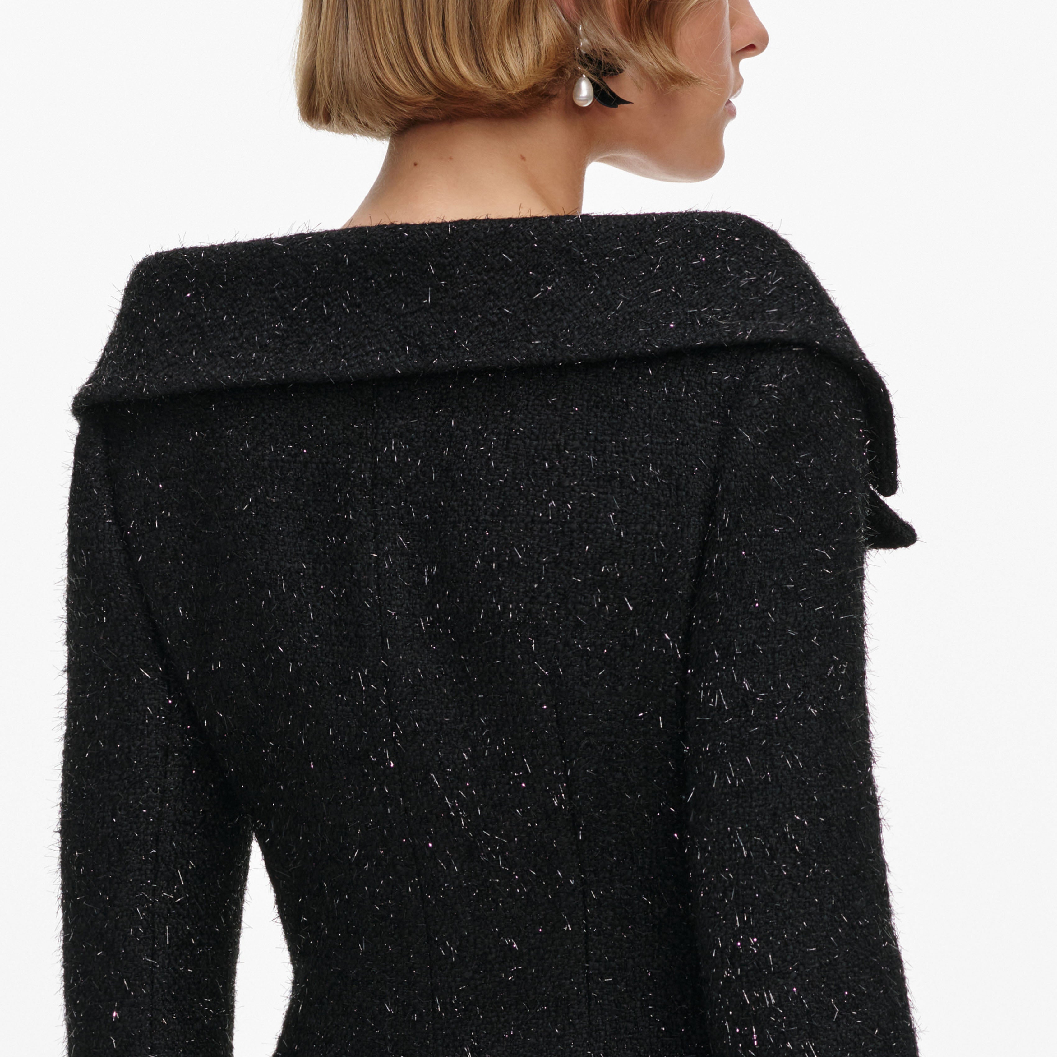 Self Portrait Black Metallic Boucle Jacke Schwarz