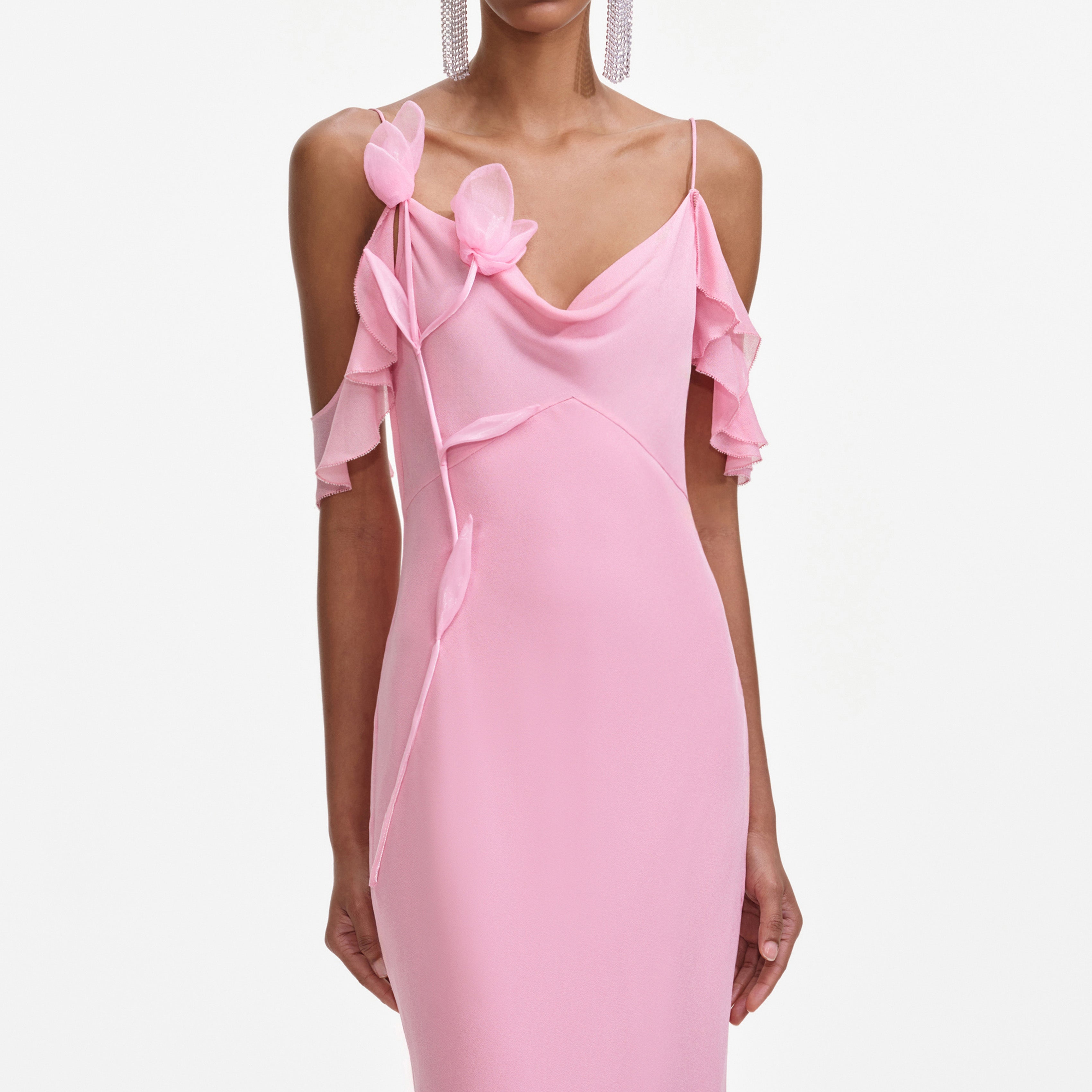 Self Portrait Pink Georgette Flower Maxi Kleid Rosa