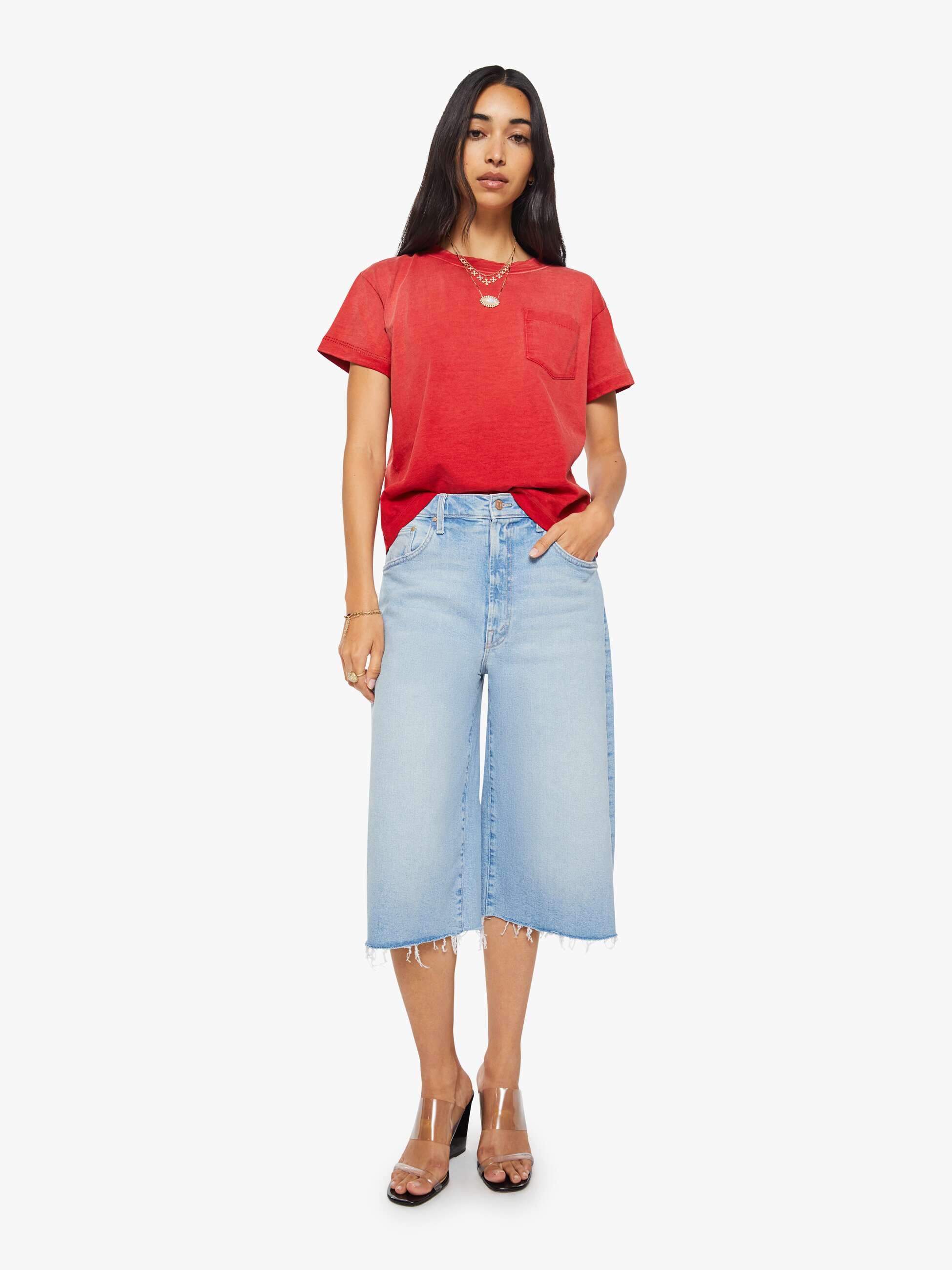 Mother Cuffed Pocket Sinful T-Shirt Tomato Red Slim