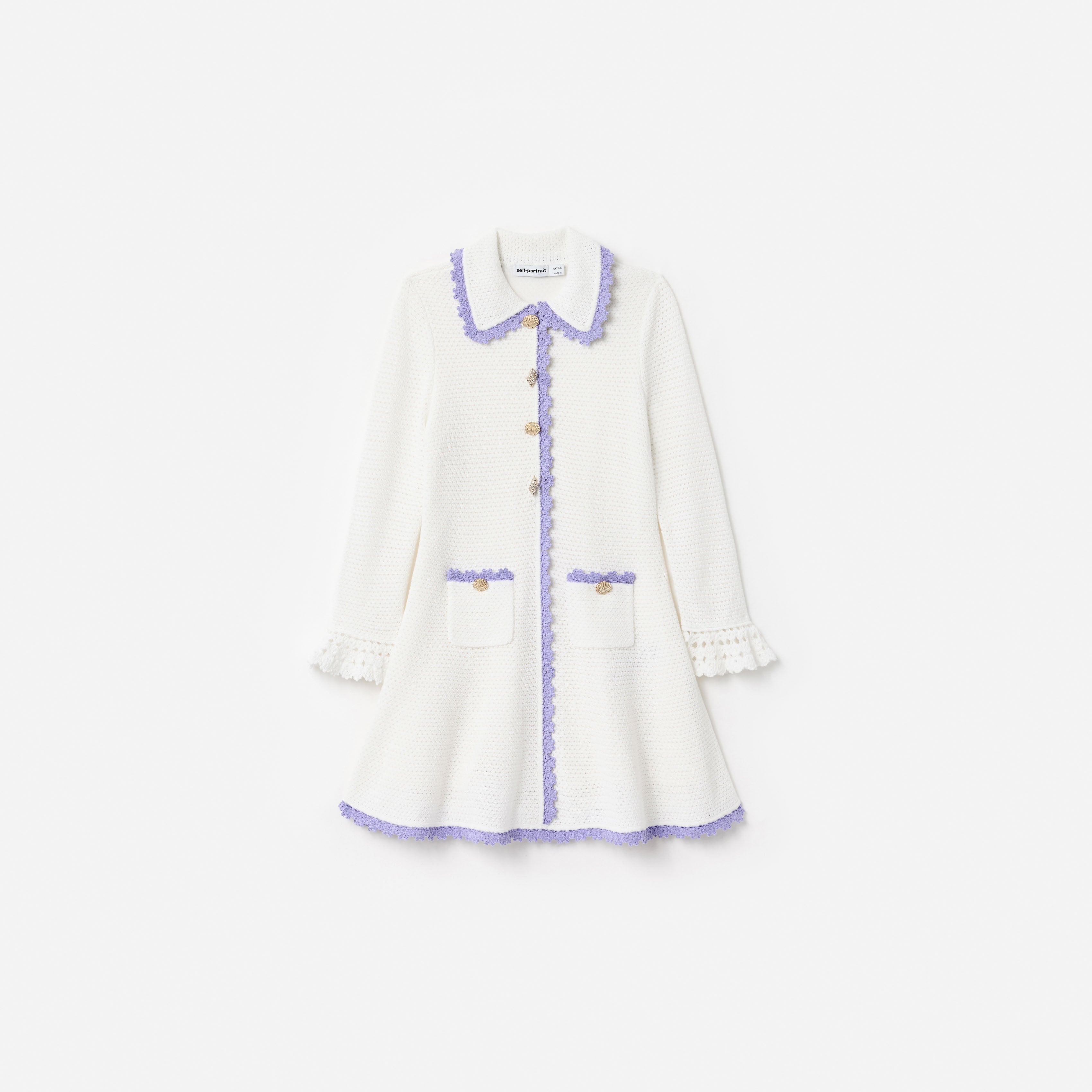 Self-Portrait Cream Contrast Trim Pointelle Strickkleid 5-6