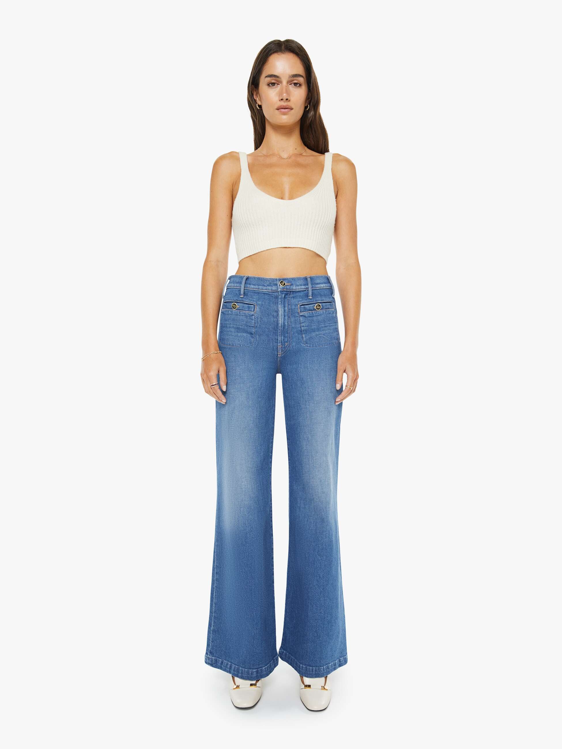 Mother Hustler Roller Sneak Whisk Me Away Wide Leg Jeans