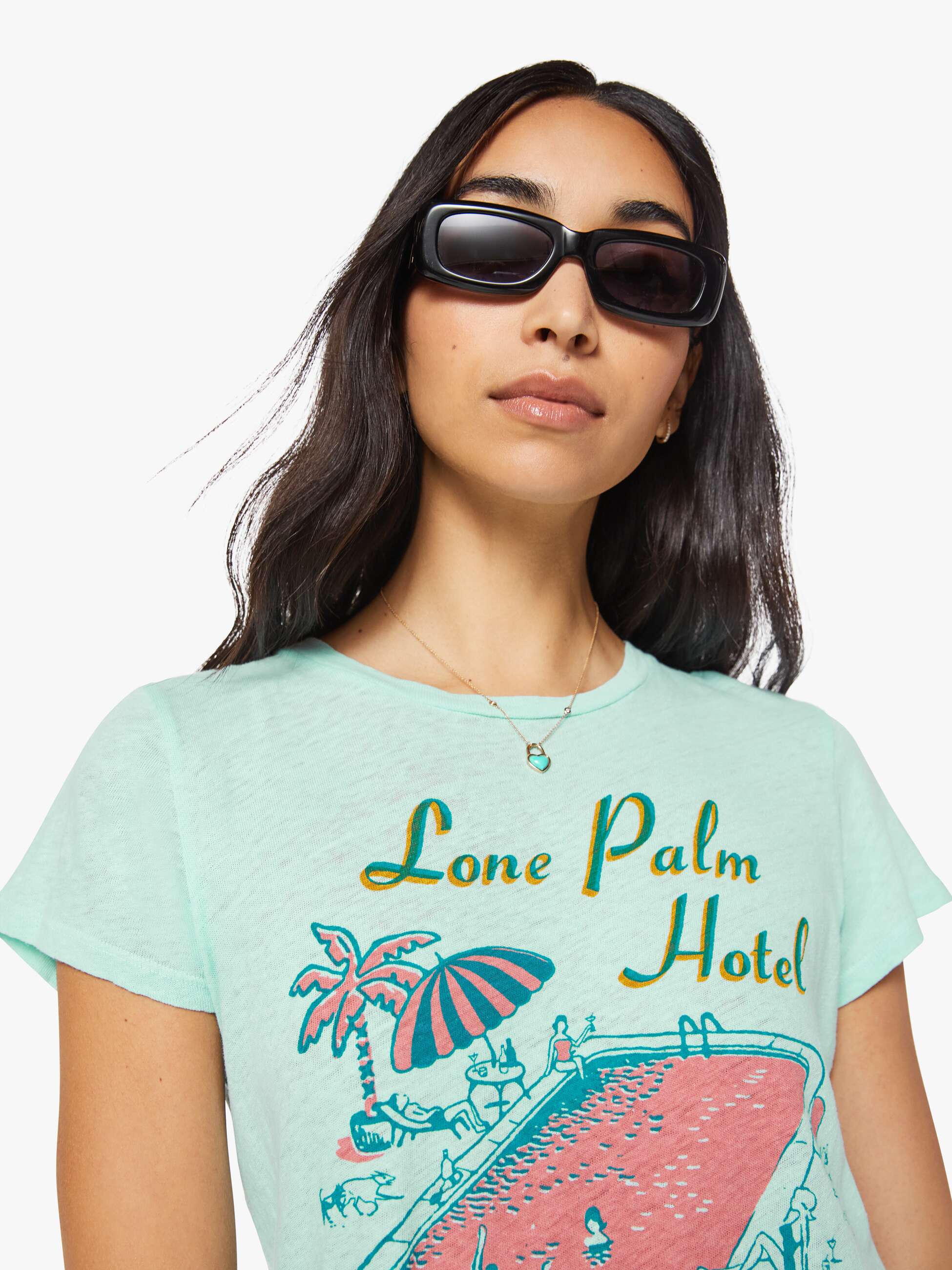 Mother Lil Sinful T-Shirt Grün Lone Palm Baumwolle Leinen