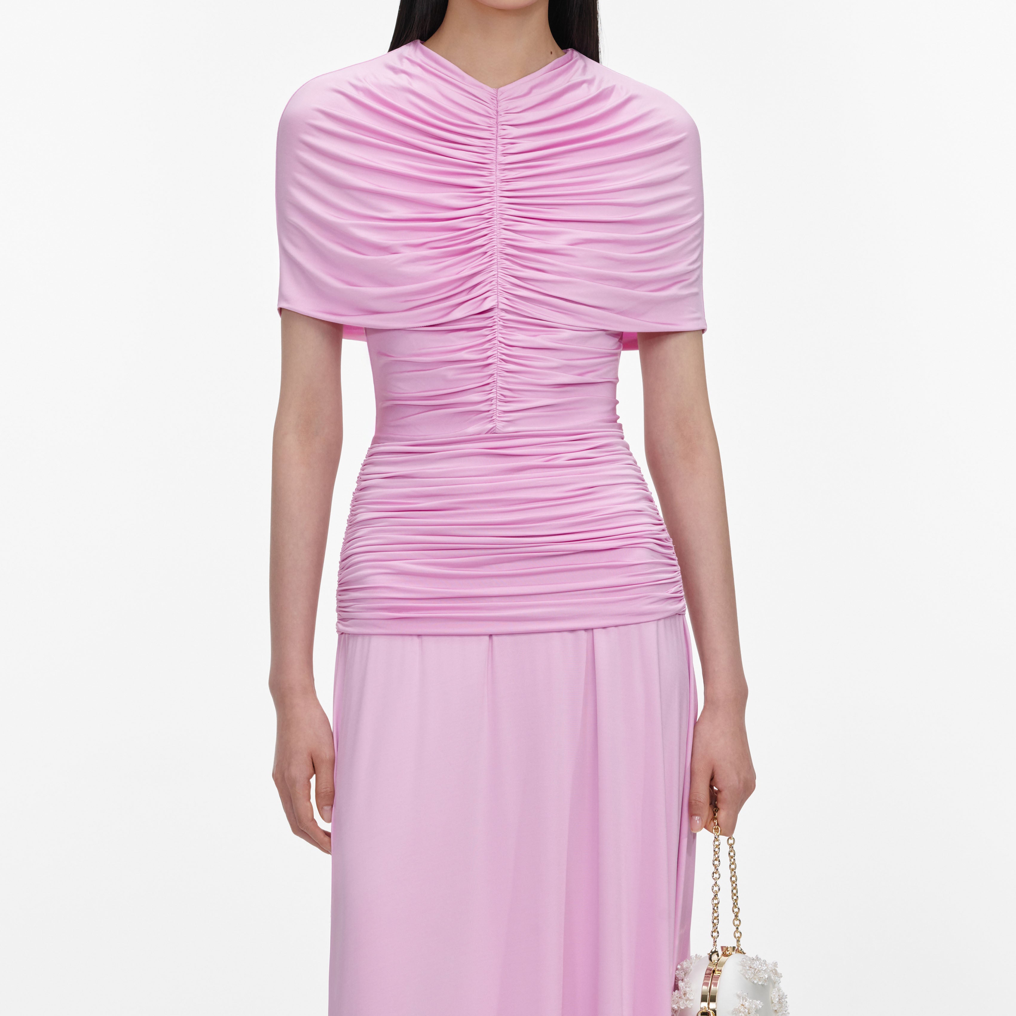 Self Portrait Pink Jersey Gathered Maxi Kleid Rosa UK 6