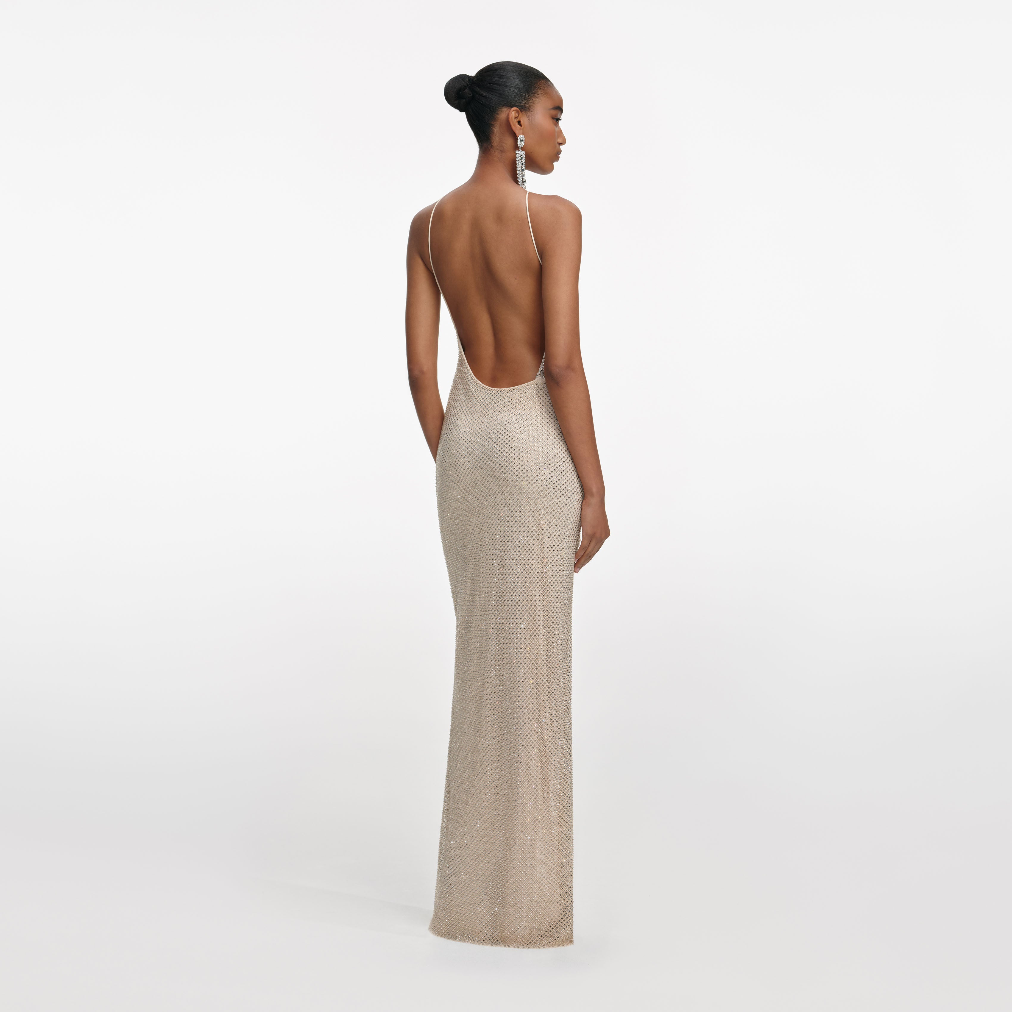 Self Portrait Champagne Rhinestone Maxi Kleid Strass Spitze