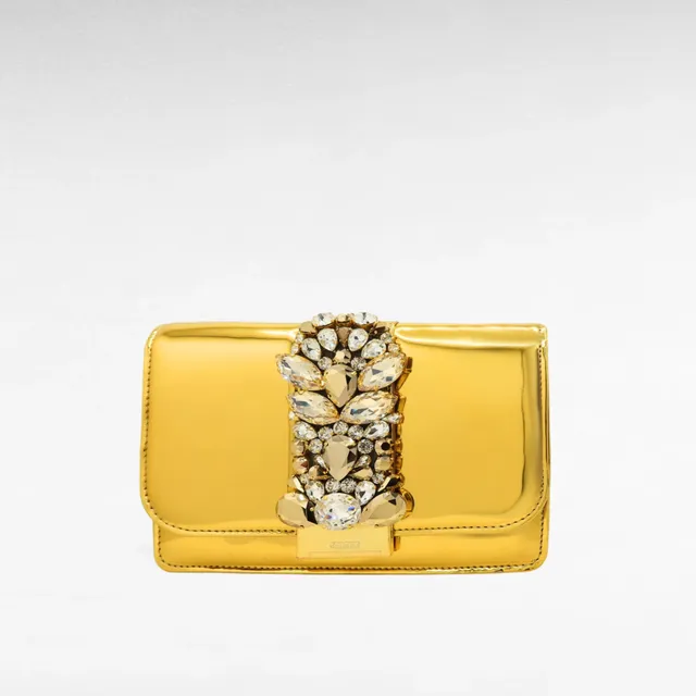Gedebe Cliky Clutch Spiegelleder Steine 21cm