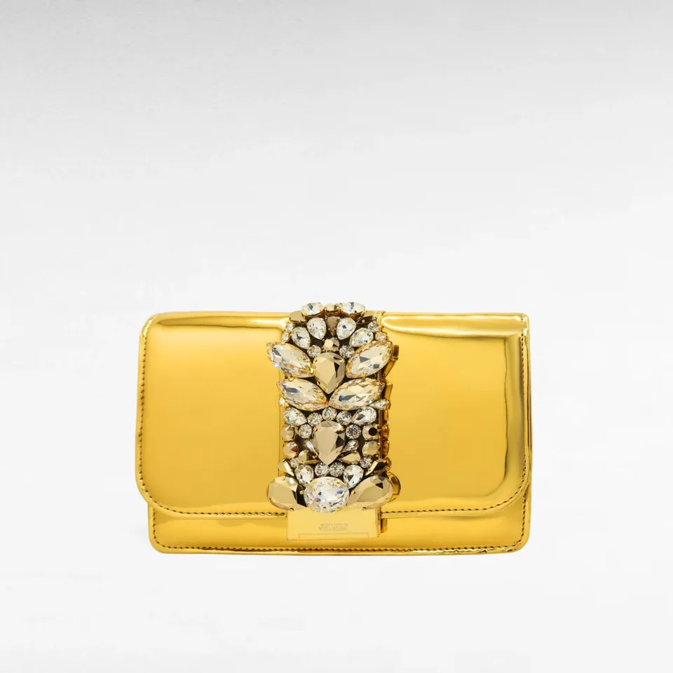 Gedebe Cliky Clutch Spiegelleder Steine 21cm