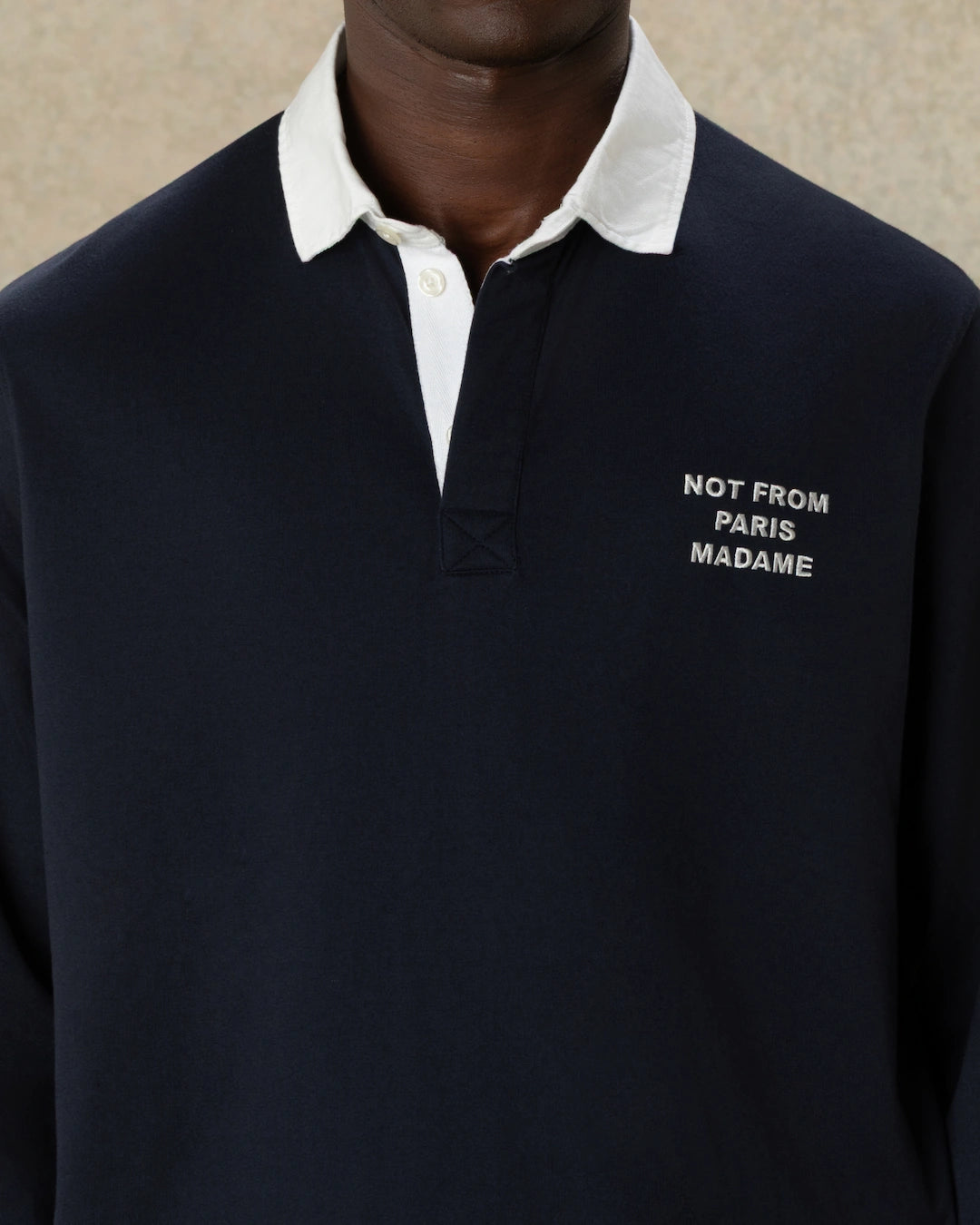 Drôle De Monsieur Slogan Longsleeve Polo Navy Baumwolle