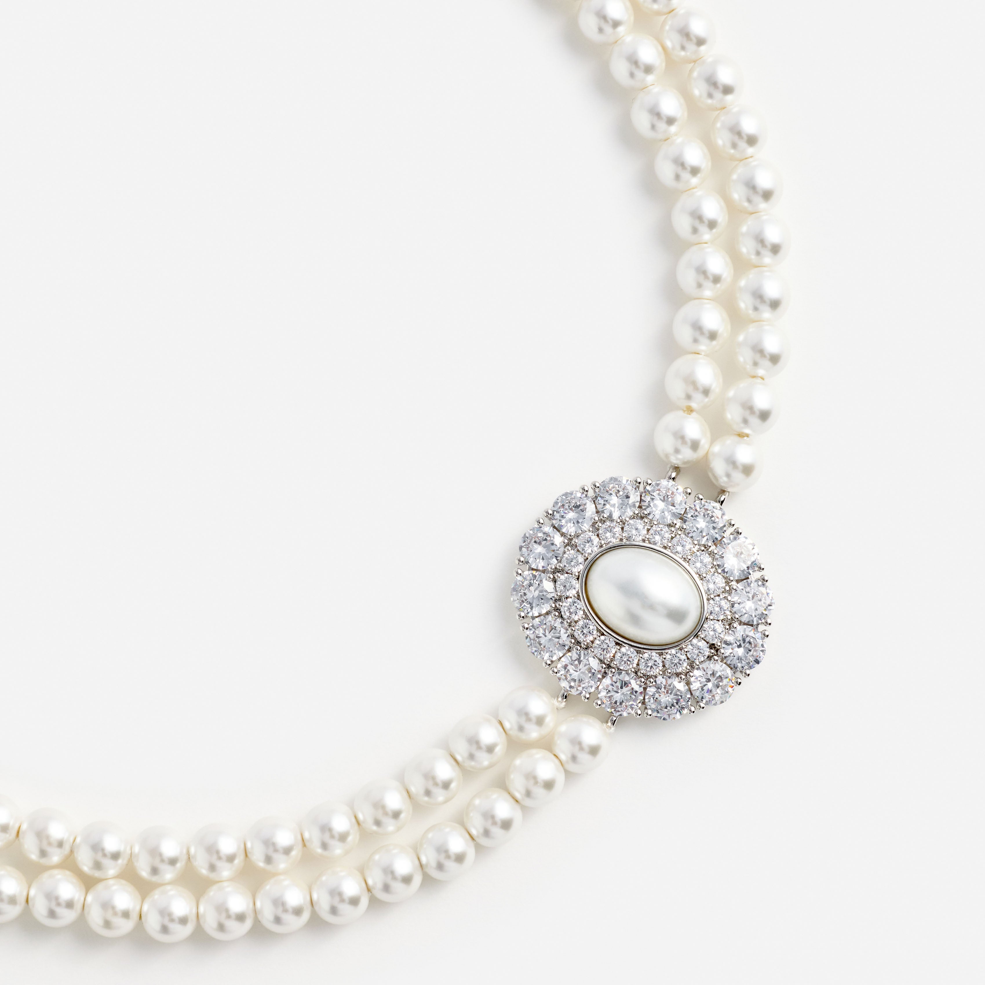 Self Portrait Pearl Crystal Choker Perlenkette Creme One Size