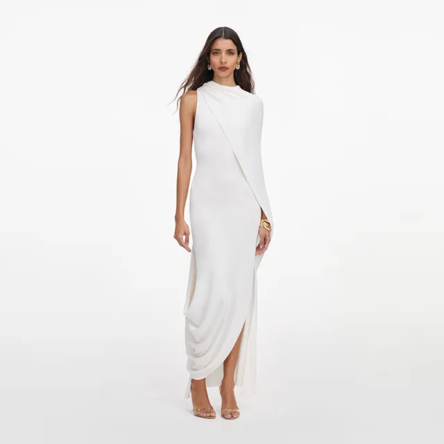Self Portrait Dresses White Drape Viskose Maxikleid Weiß