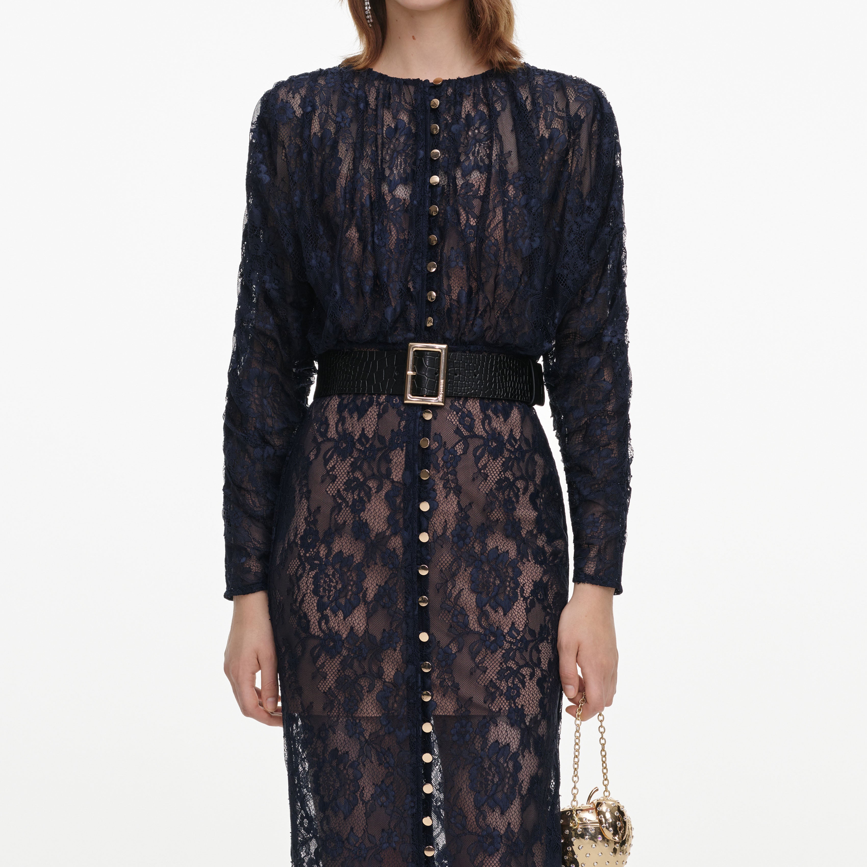 Self Portrait Dresses Navy Lace Button Midi Kleid UK 8 Spitze