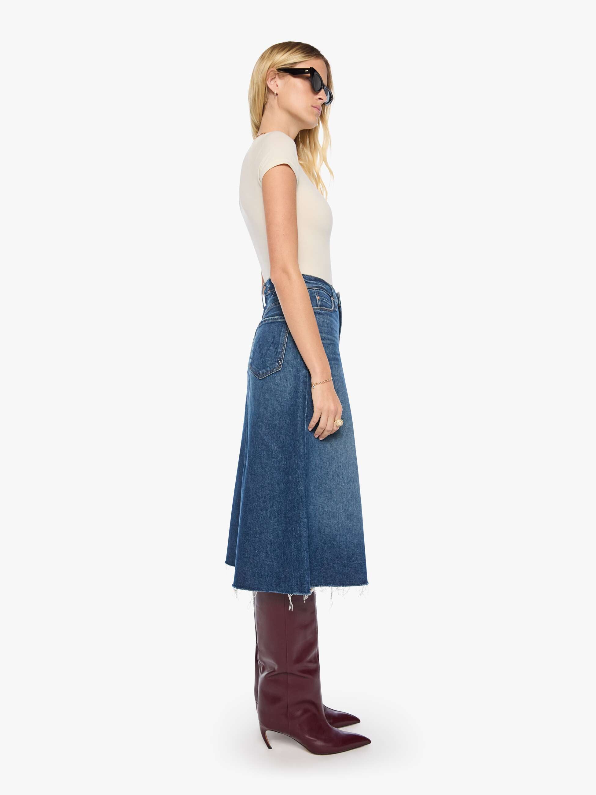 Mother Circle Midi Fray Jeansrock Buckaroo Blau