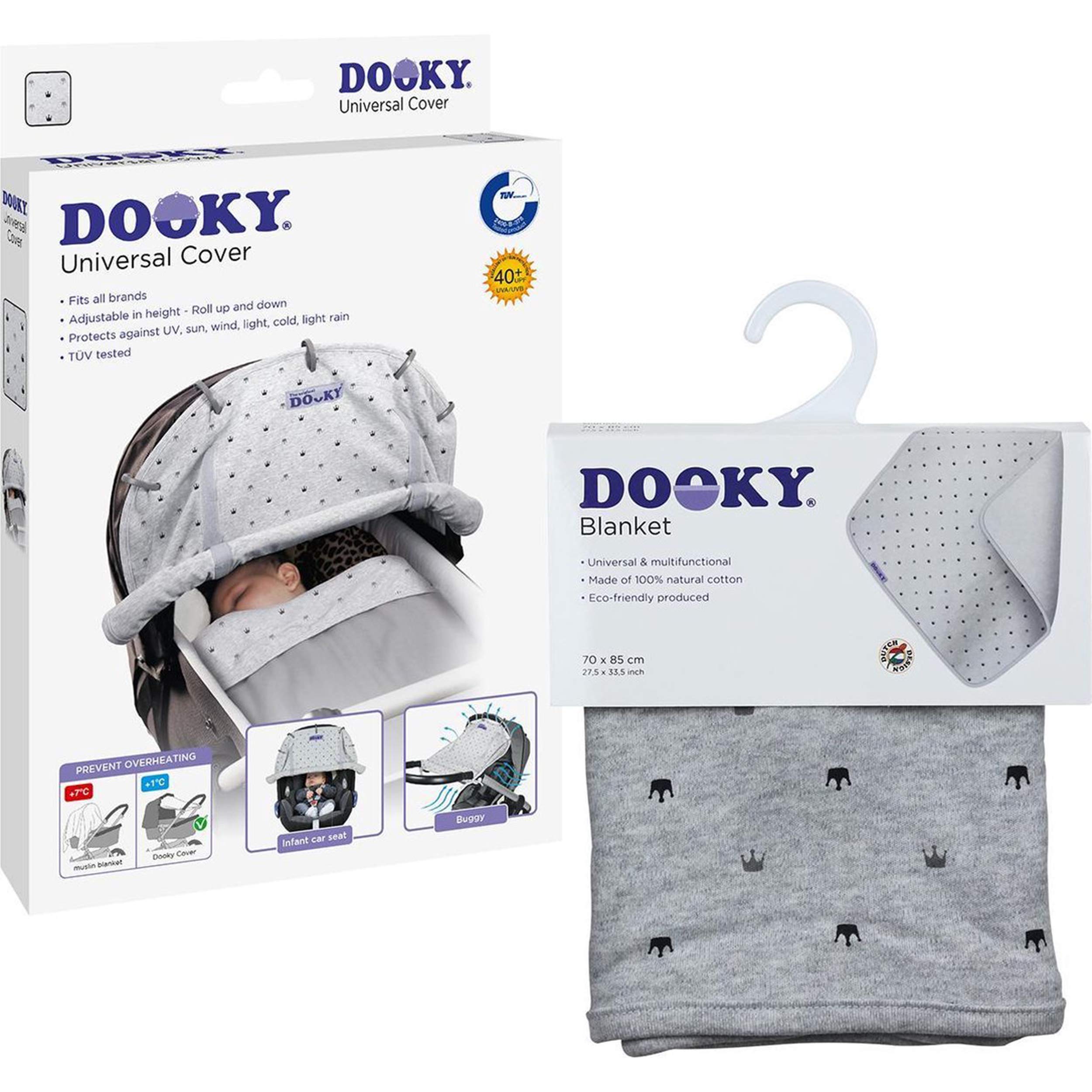 Dooky Universal Cover Combi Pack Light Grey Crown UV 40+ Set