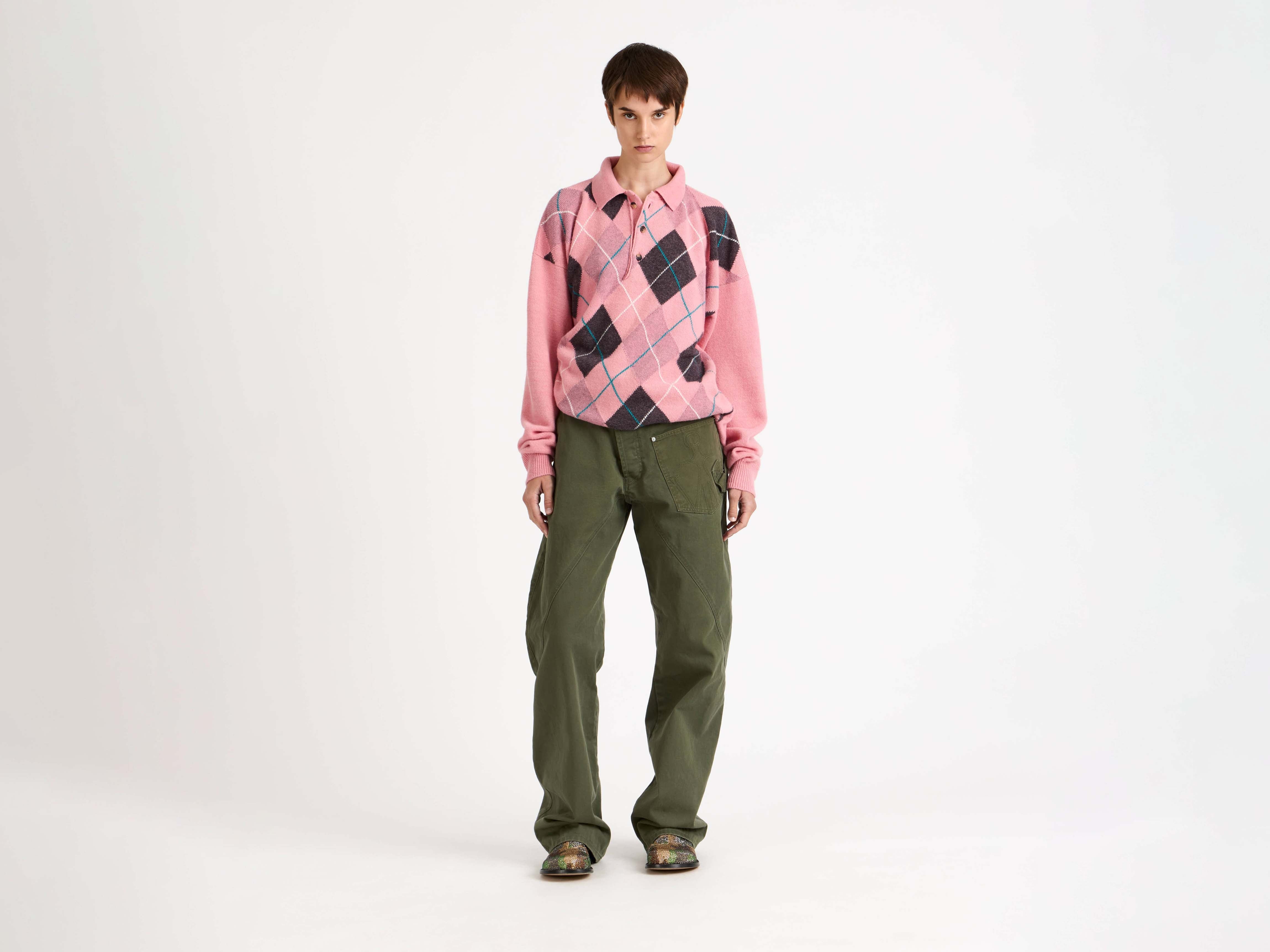 J.W.Anderson x Pringle Argyle Polo Top Bubblegum Wolle