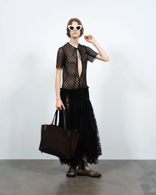 J.W.Anderson Mixed Lace Longline Kleid Schwarz Spitze
