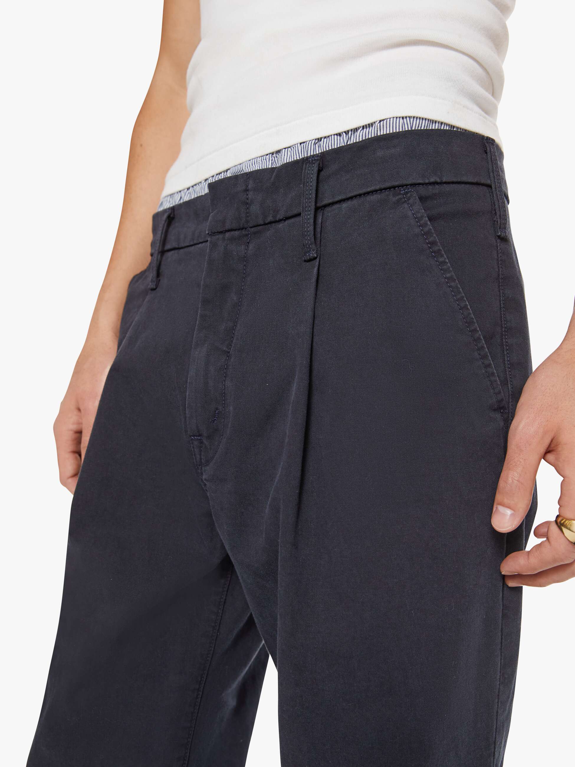 Mother The Pleated Big Shot Prep Hose Navy Stretch