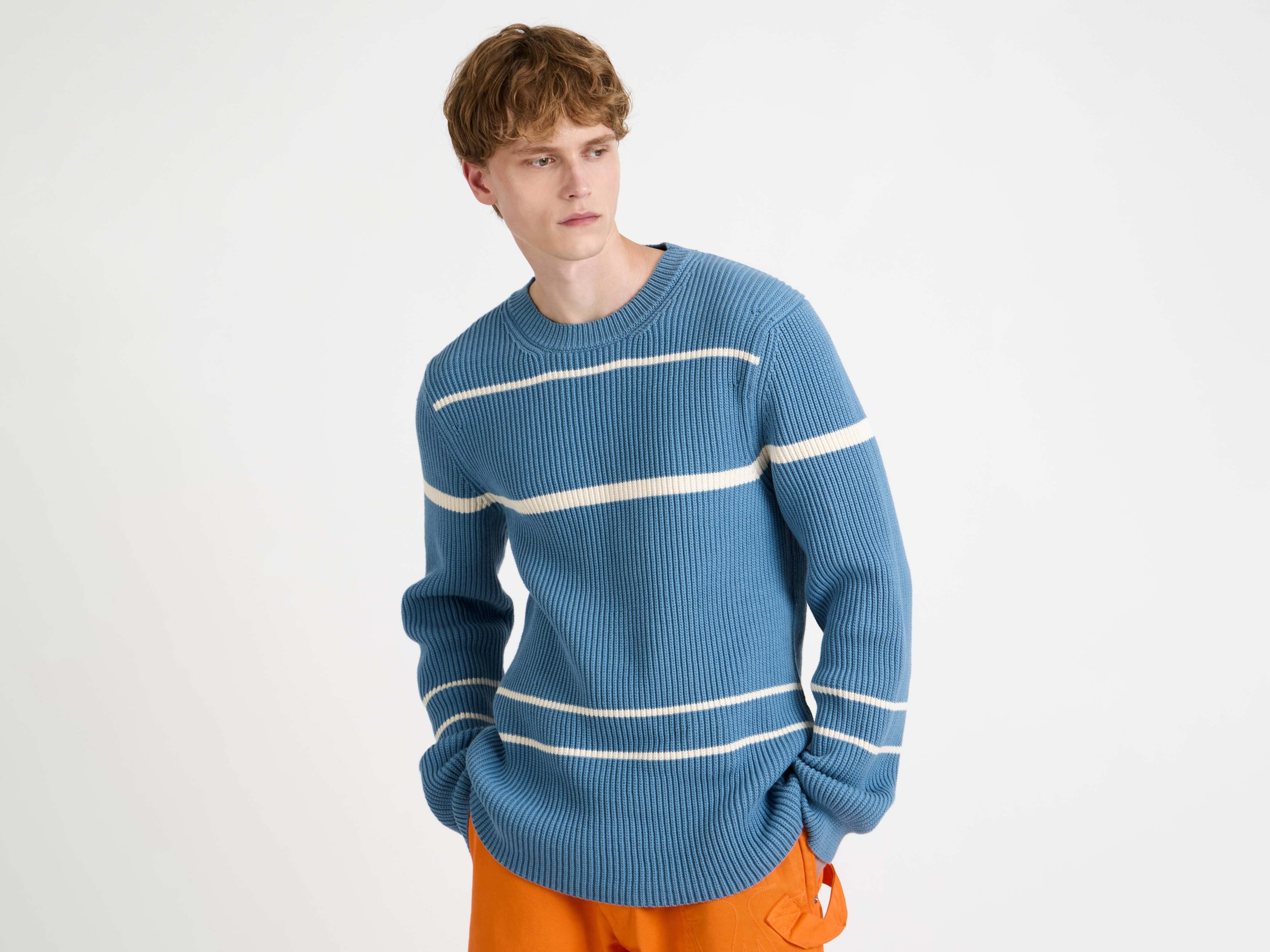 J.W. Anderson KW1511YN0486 Strickpullover Stahlblau Gestreift Herren