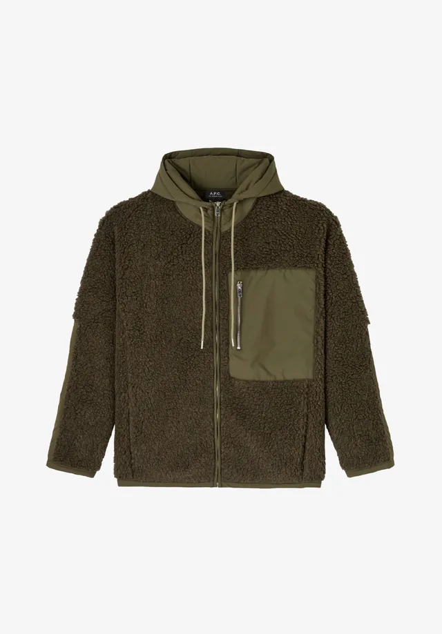 A.P.C. Fleecejacke Kapuze Größe M Khaki Recycling
