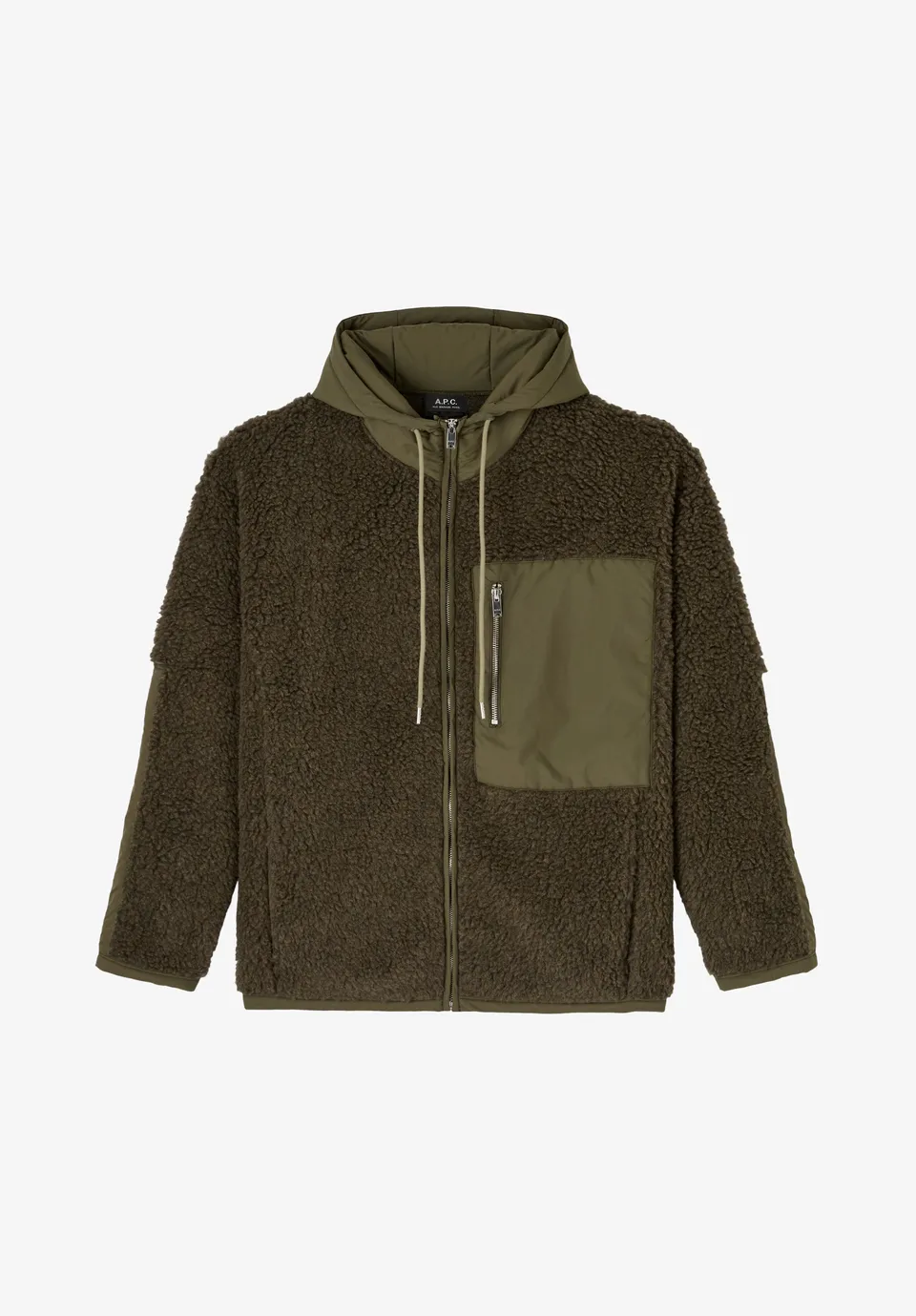 A.P.C. Fleecejacke Kapuze Größe M Khaki Recycling