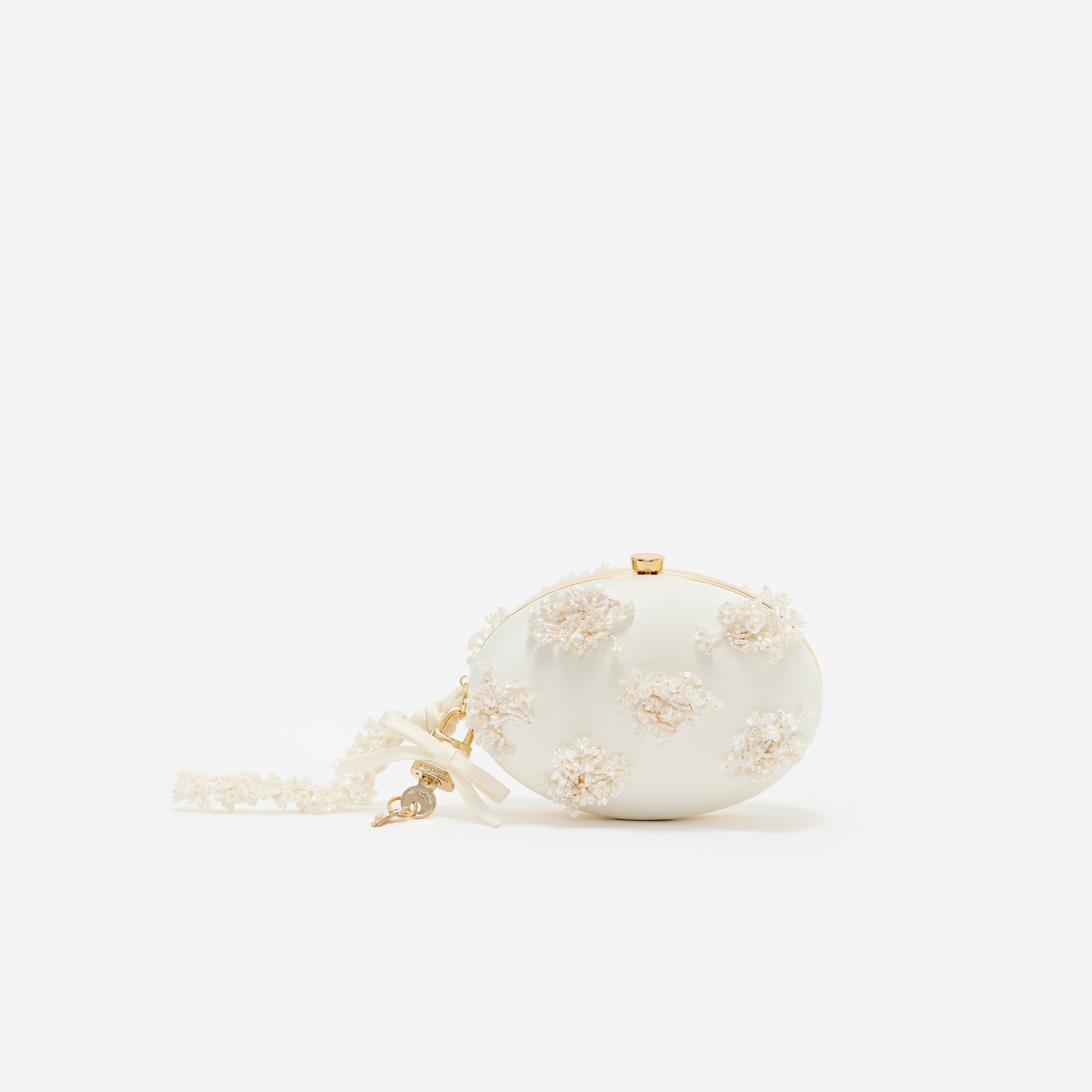 Self Portrait Oval Clutch Satin creme floral One Size