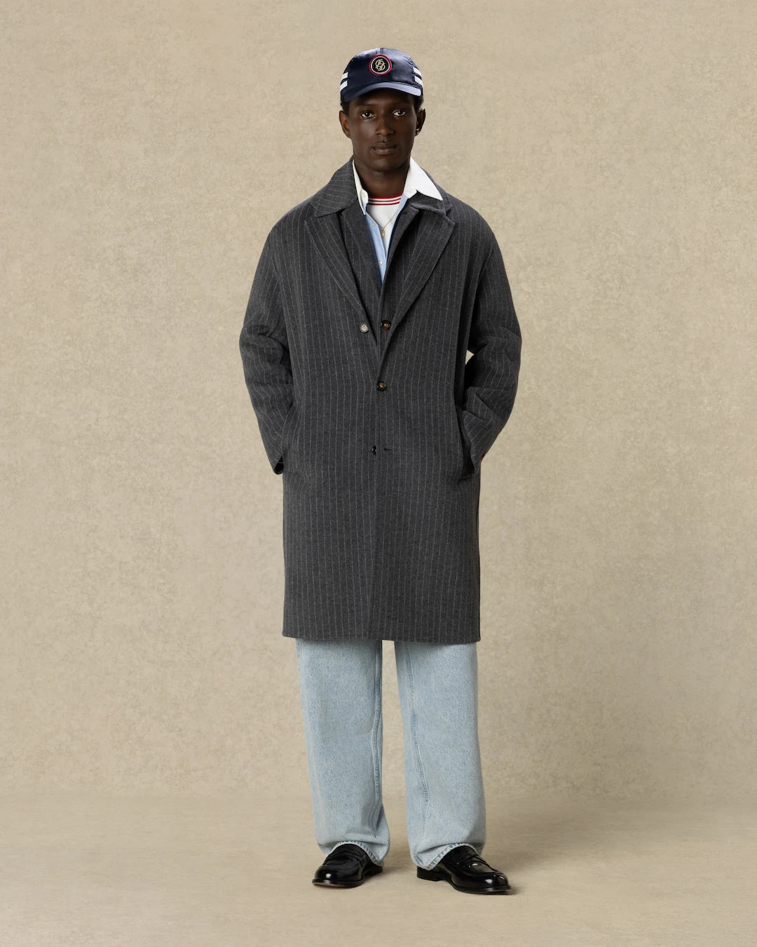 Drôle De Monsieur Pinstripe Mantel Dunkelgrau Wolle