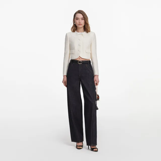 Self Portrait Outerwear Boucle Jacke Creme Schleife
