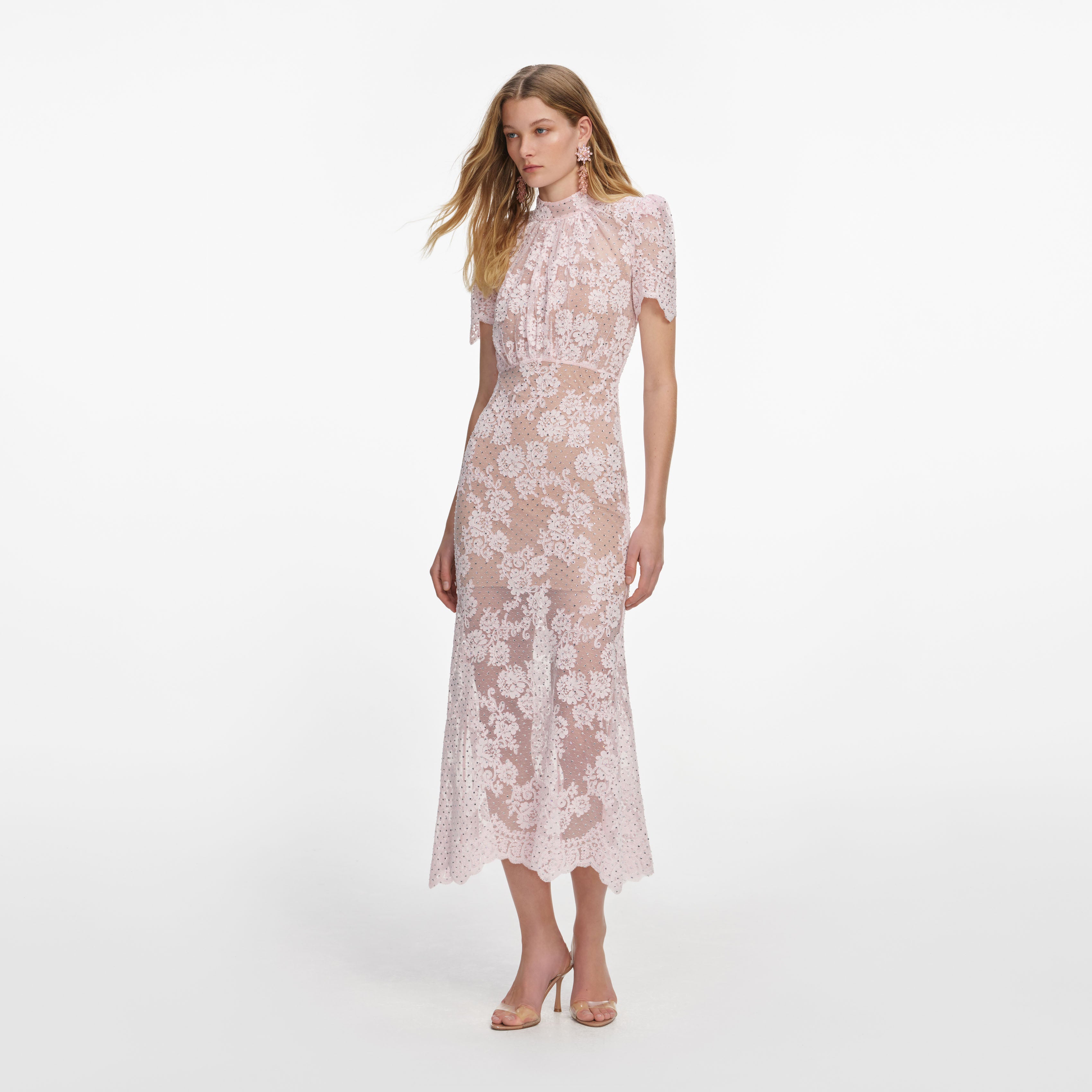 Self Portrait Pink Rhinestone Lace Midi Kleid UK 6