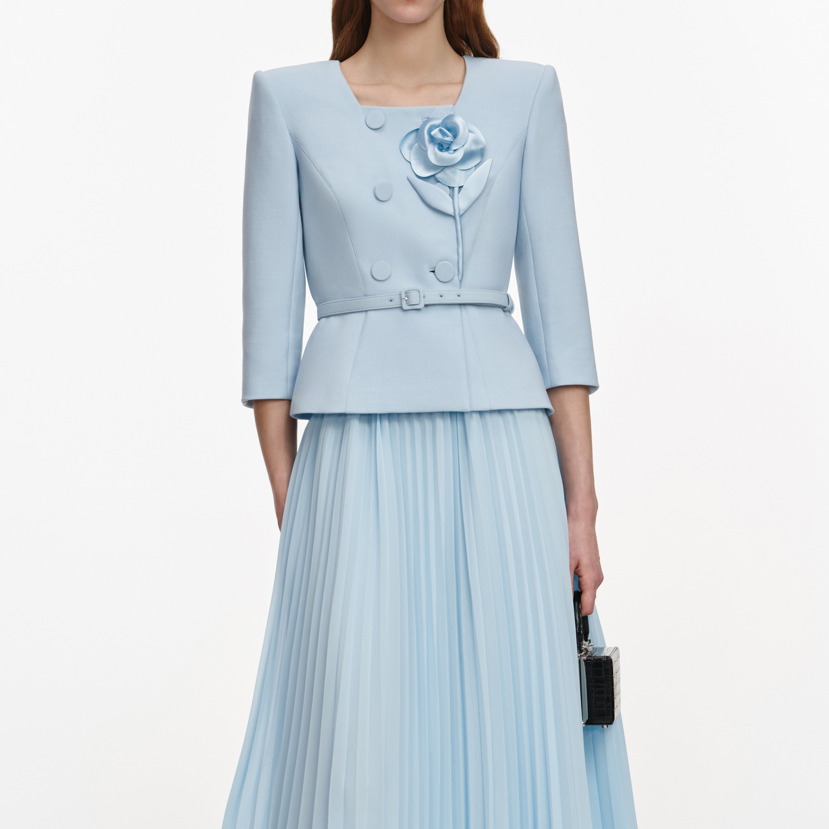 Self Portrait 3D Flower Chiffon Midi Kleid Blau