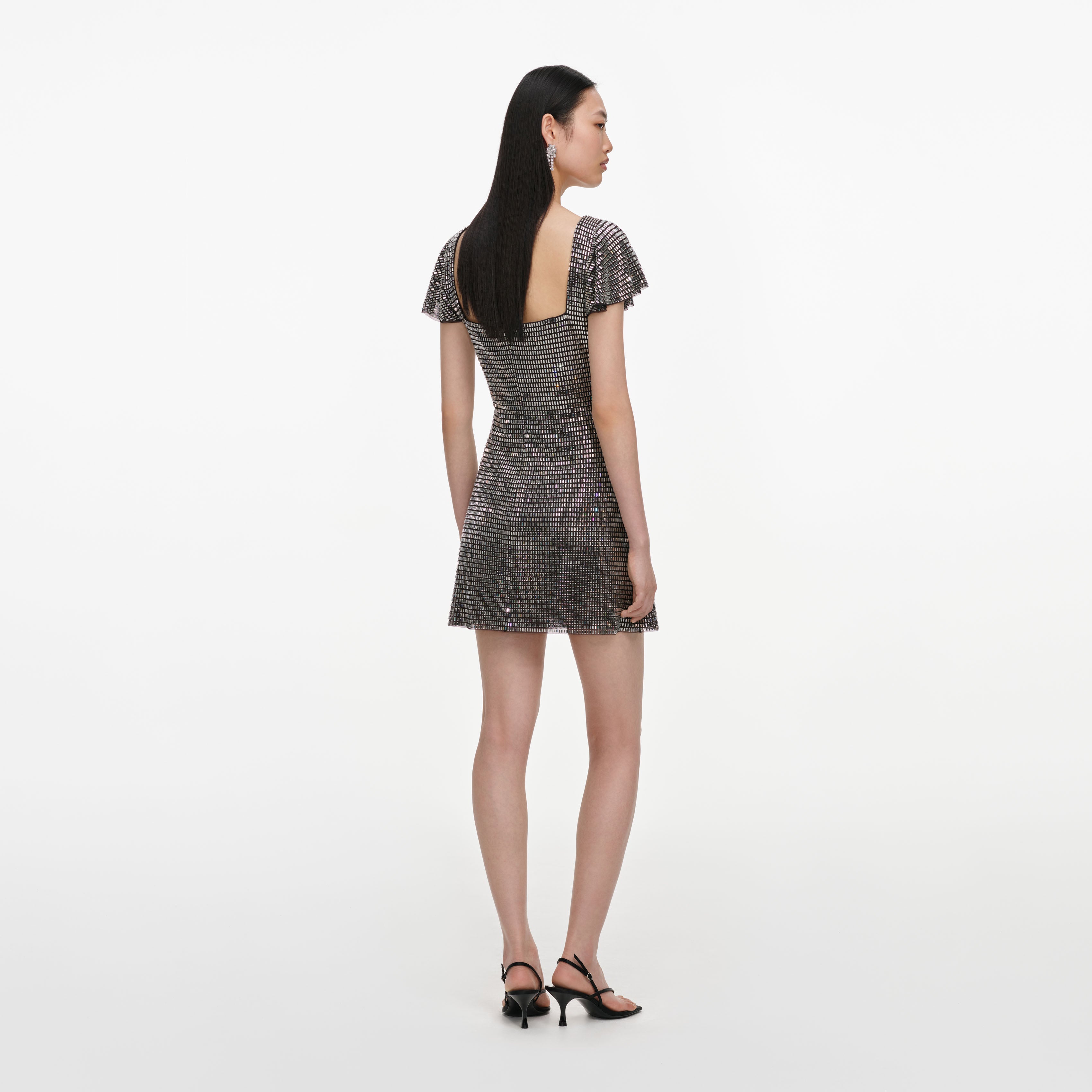 Self Portrait Grey Rhinestone Mesh Minikleid grau Strass UK 8