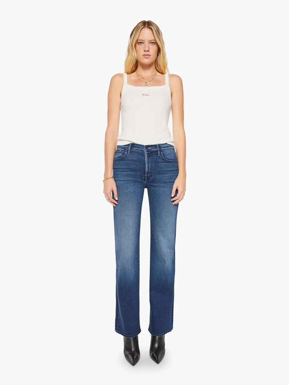 Mother Kick It Jeans Homecoming High Straight Dunkelblau Stretch