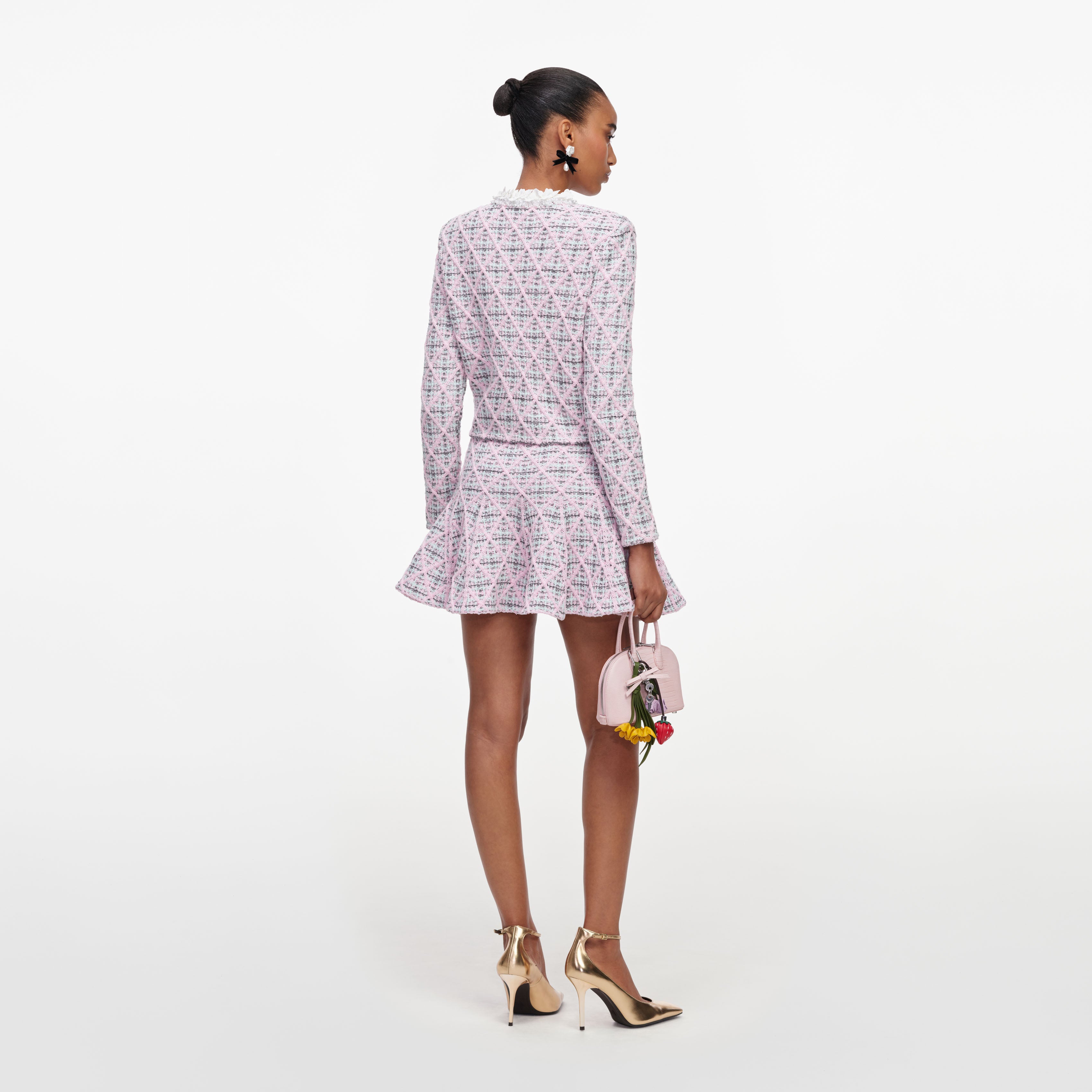 Self Portrait Pink Check Knit Cardigan Strickjacke Rosa